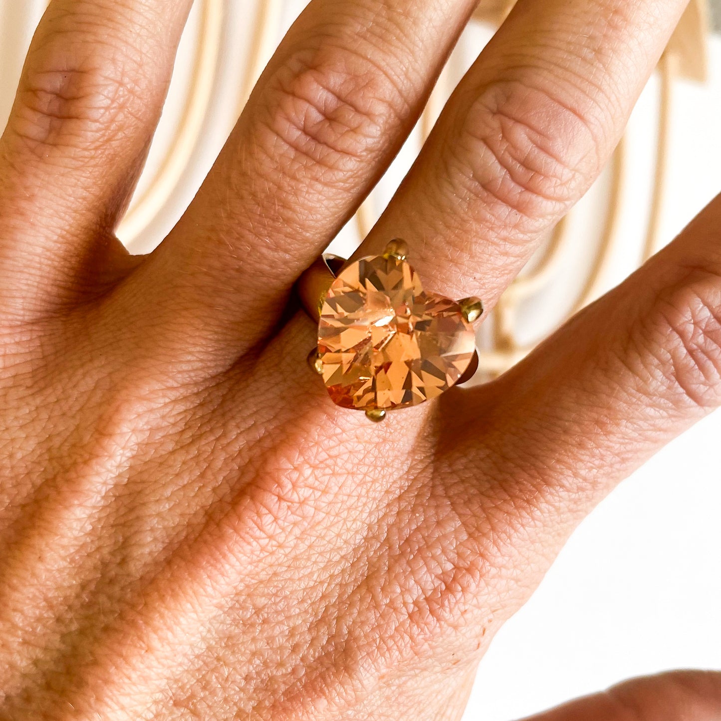 Orange CZ Large Heart Prong Ring - Alchemia