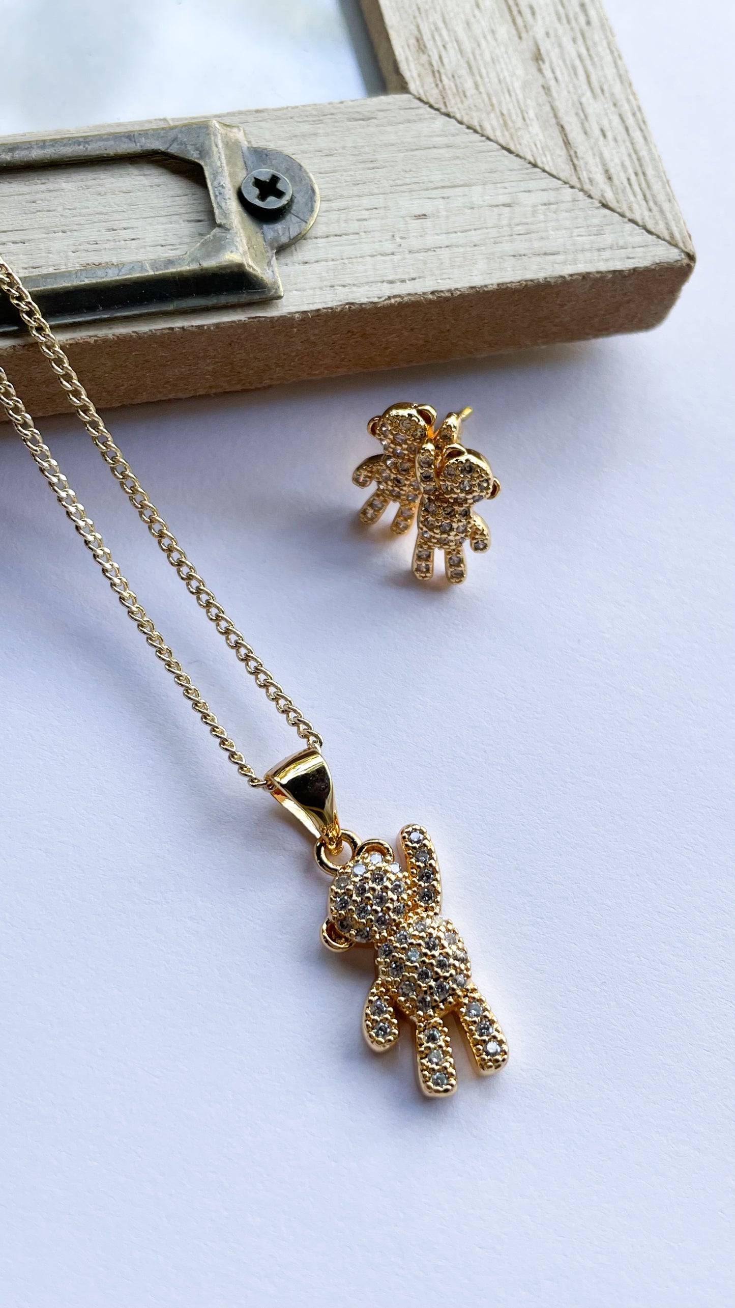 Teddy Hanging Earring & Necklace Set - 18k Gold Filled