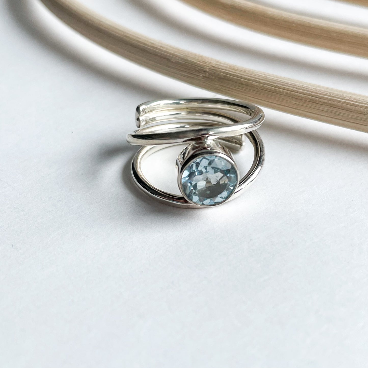 Blue Topaz Double Band Adj Ring - SSS