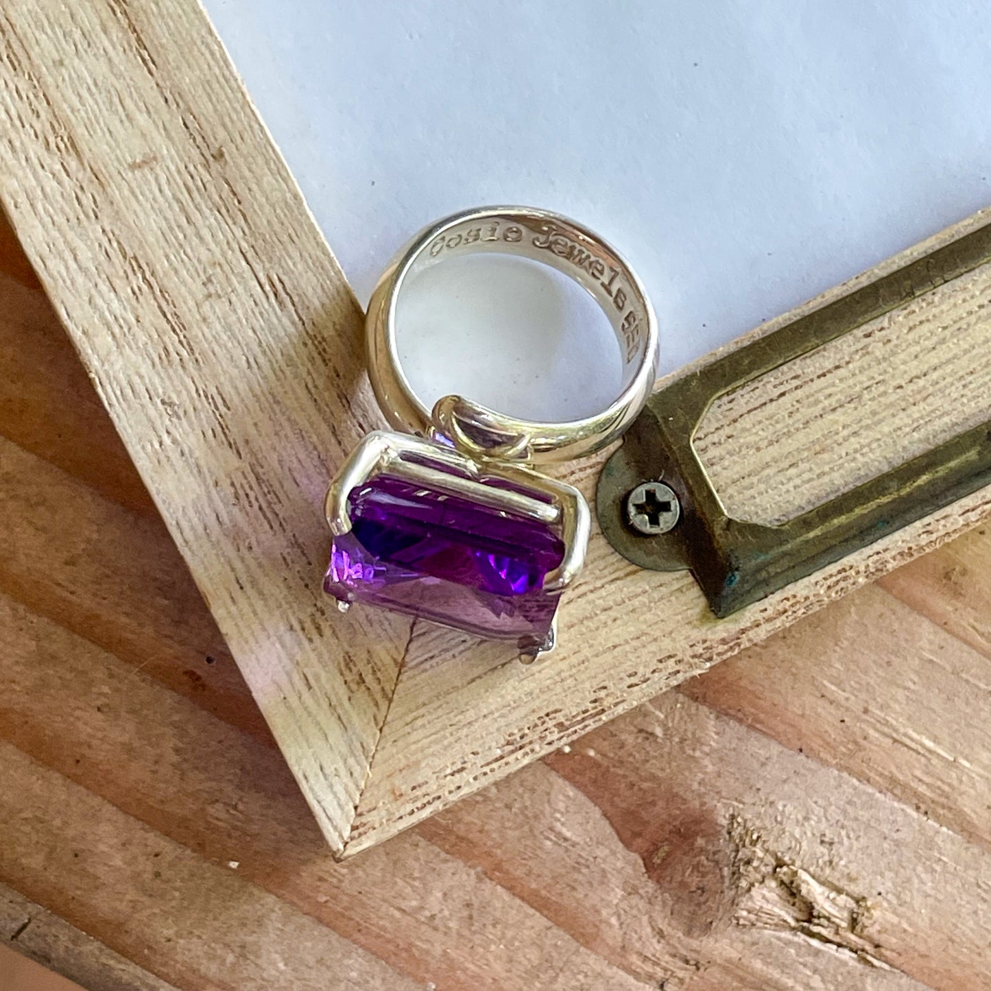 Amethyst Square Prong Set Ring-Solid Sterling Silver