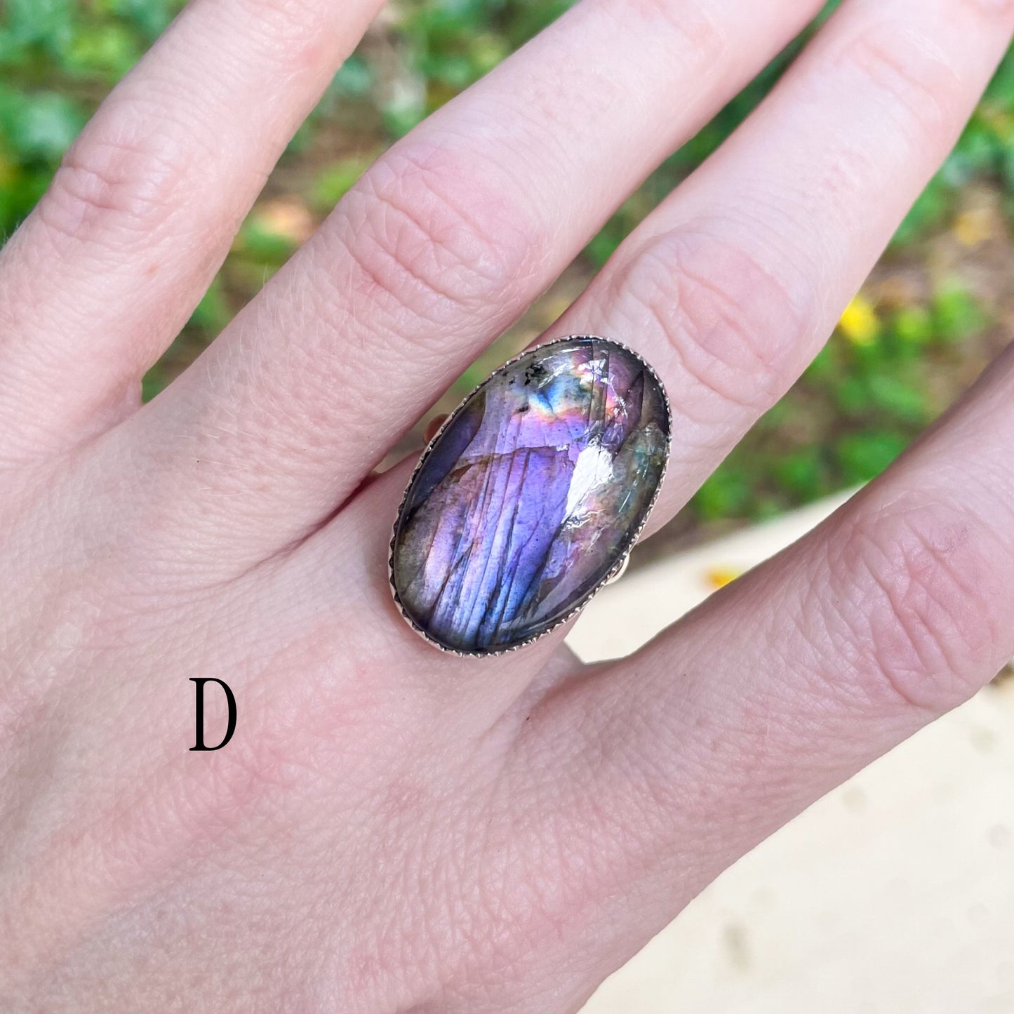 Purple Labradorite Adjustable Ring - Solid Sterling Silver