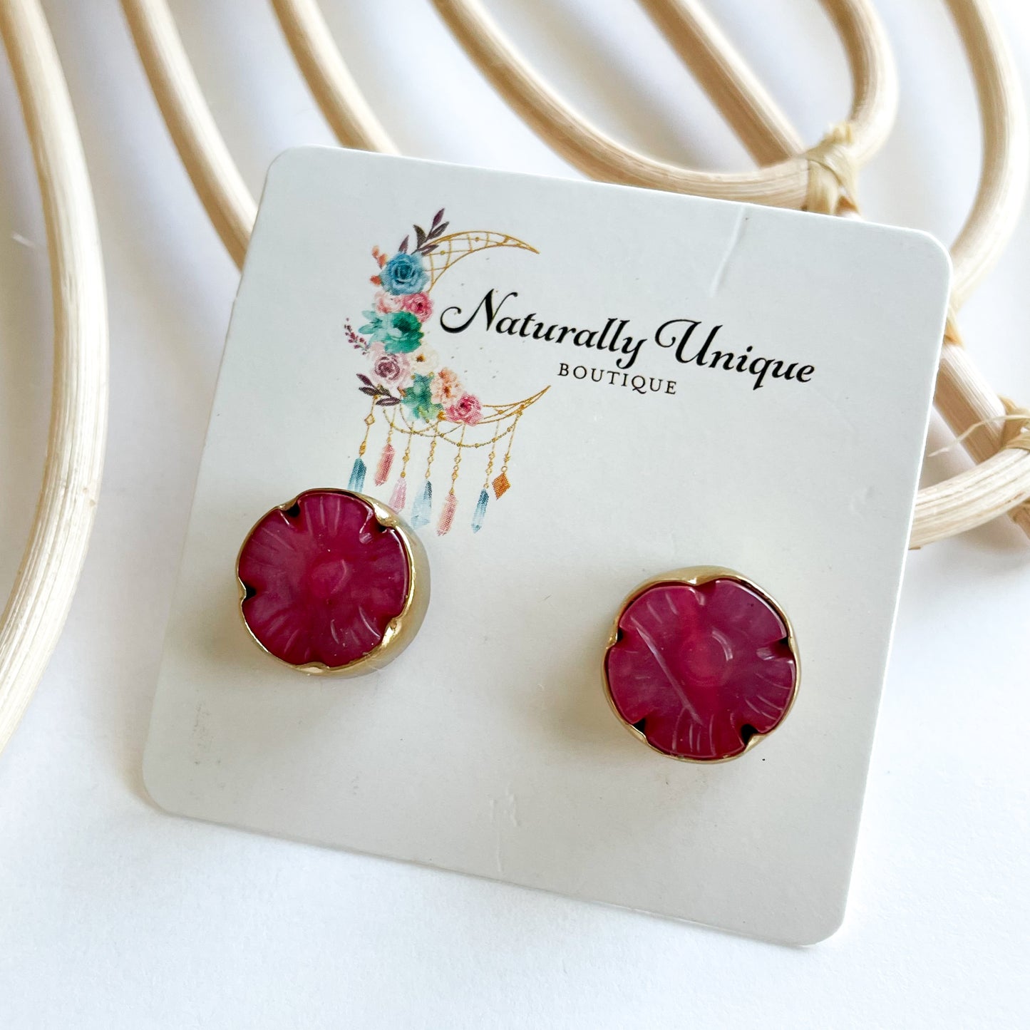 Pink Flower Jade Studs - Alchemia