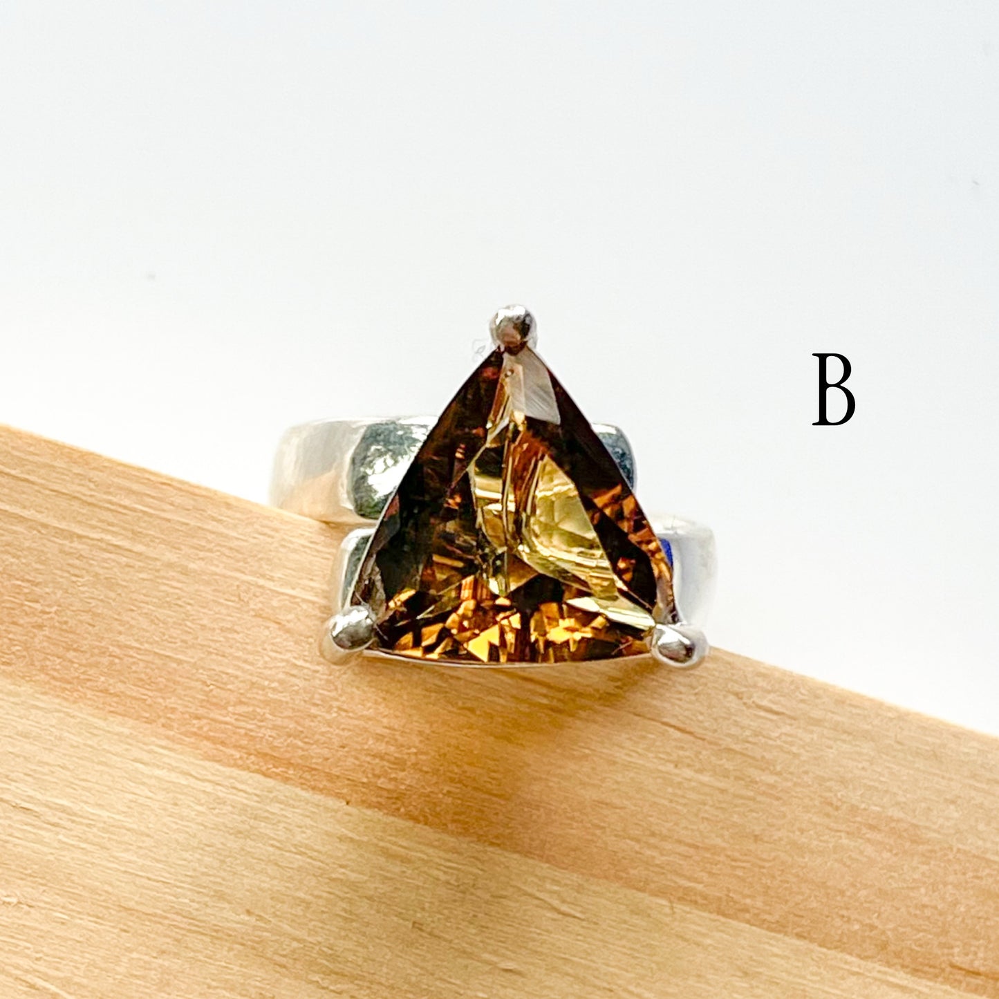 Whiskey Quartz Prong Ring - Solid Sterling Silver