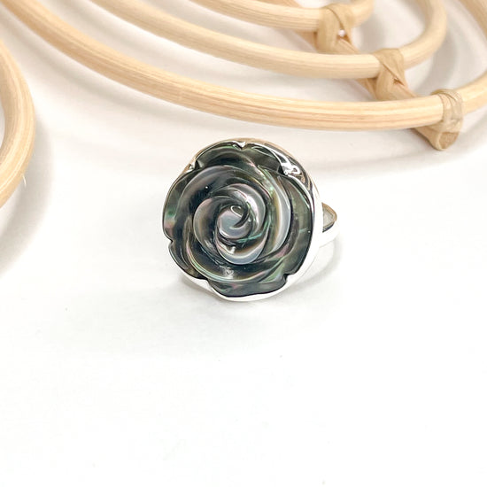 Tahitian MOP Rose Ring - Solid Sterling Silver