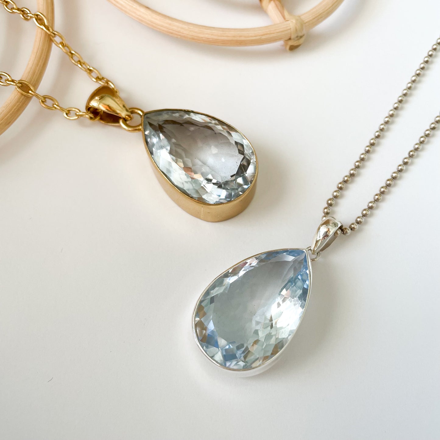 Aquamarine Glass Pendant - Both Metals