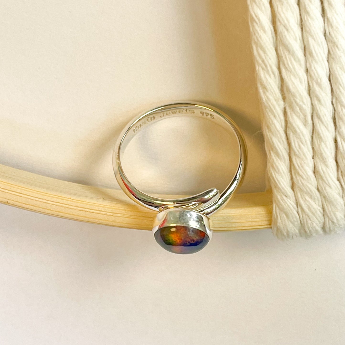 Dainty Galaxy Opal Ring - Solid Sterling Silver