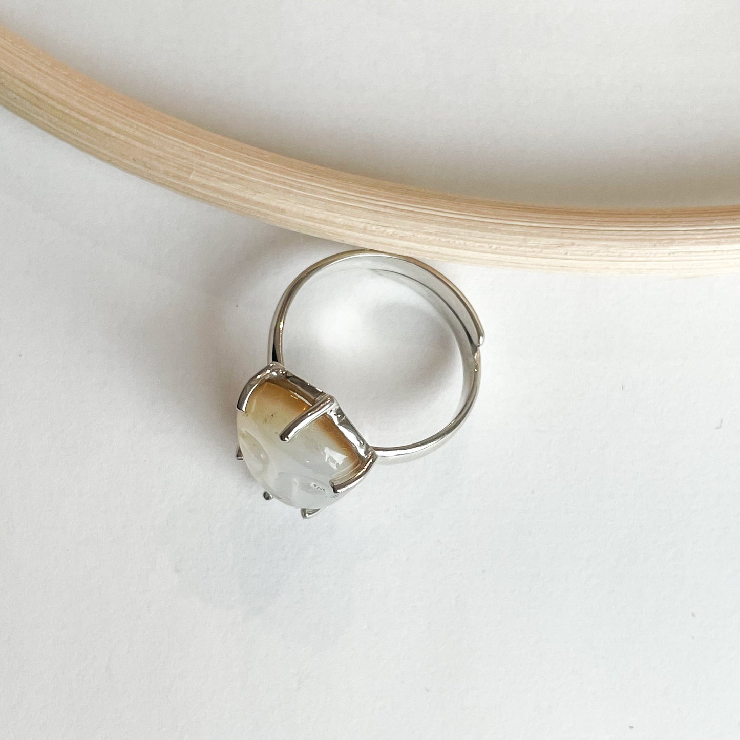 Mother Of Pearl Face Moon Ring - Solid Sterling Silver