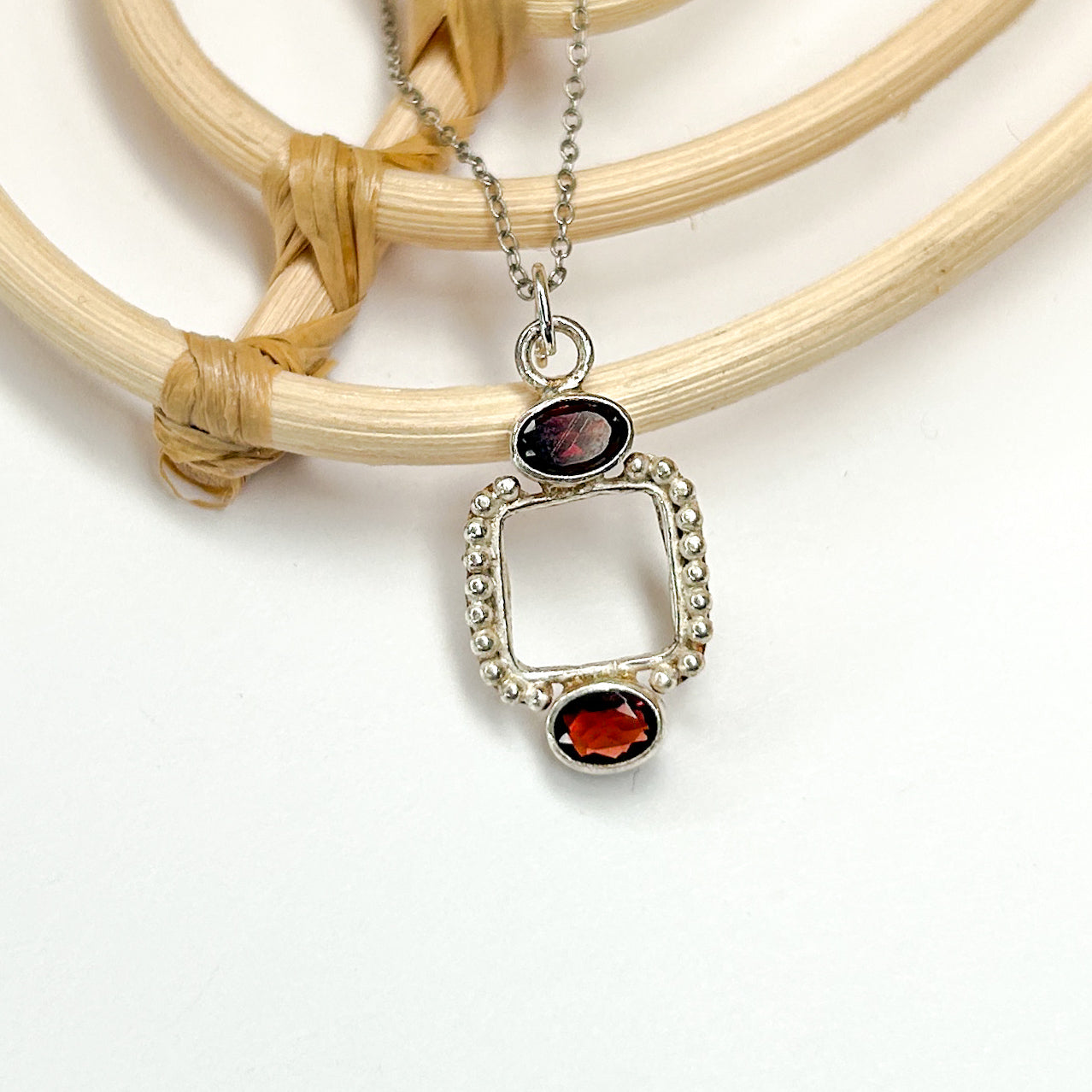Dainty Double Garnet Charm - Solid Sterling Silver