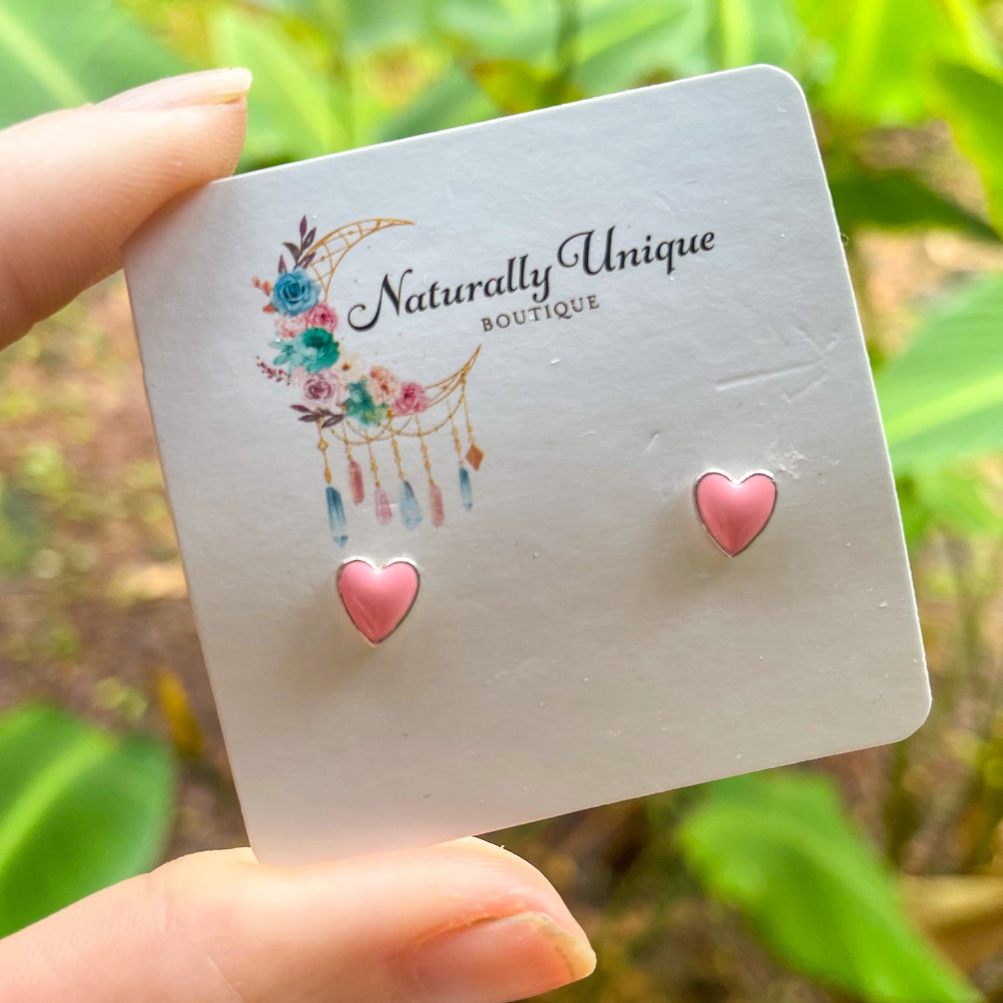 Pink Heart Studs - Solid Sterling Silver