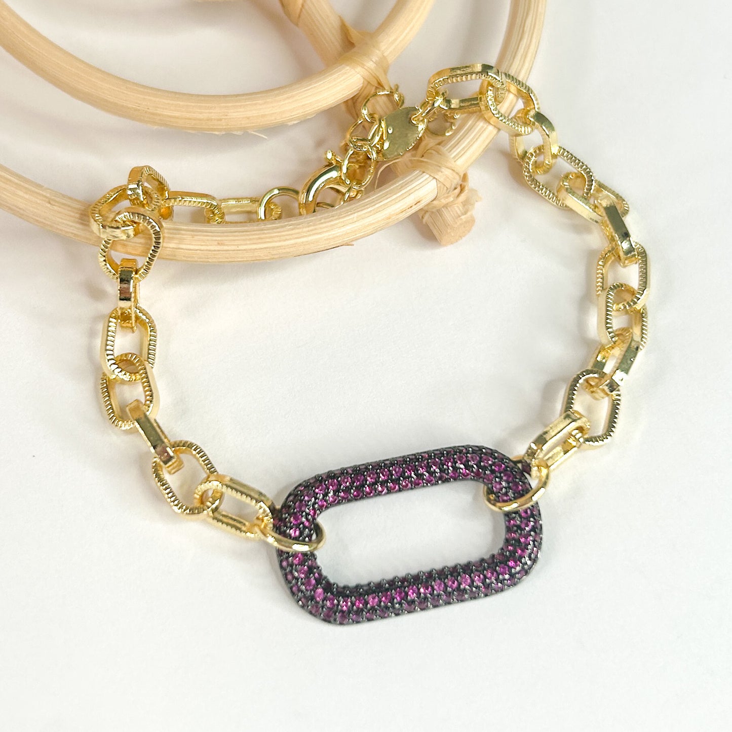 Pink & Green Link Set Bracelet - 18K Gold Filled
