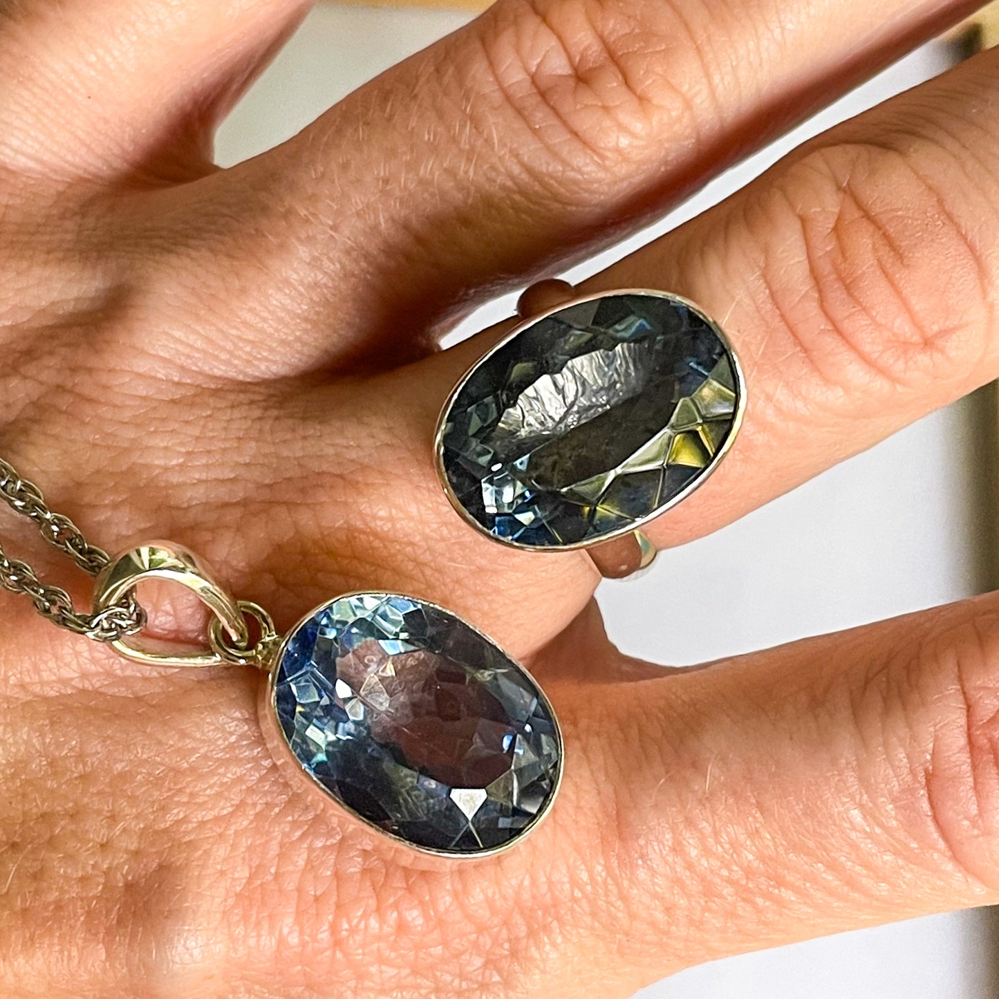 Blue Quartz Gemstone Ring & Pendant - Solid Sterling Silver