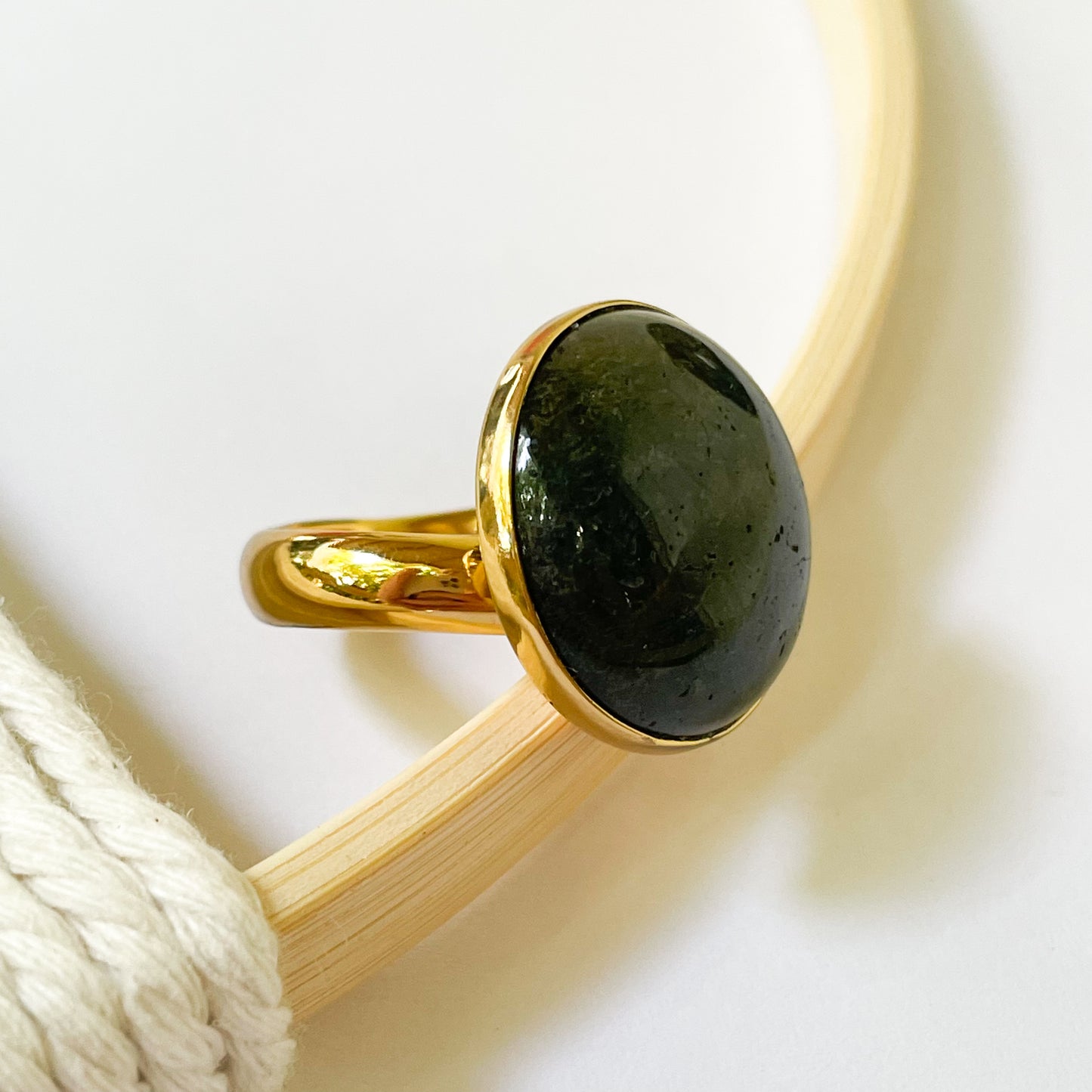 Moss Agate Polka Dot Ring - Alchemia Gold