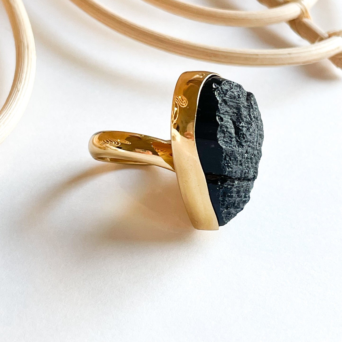 Tektite Heart Adjustable Ring - Alchemia Gold