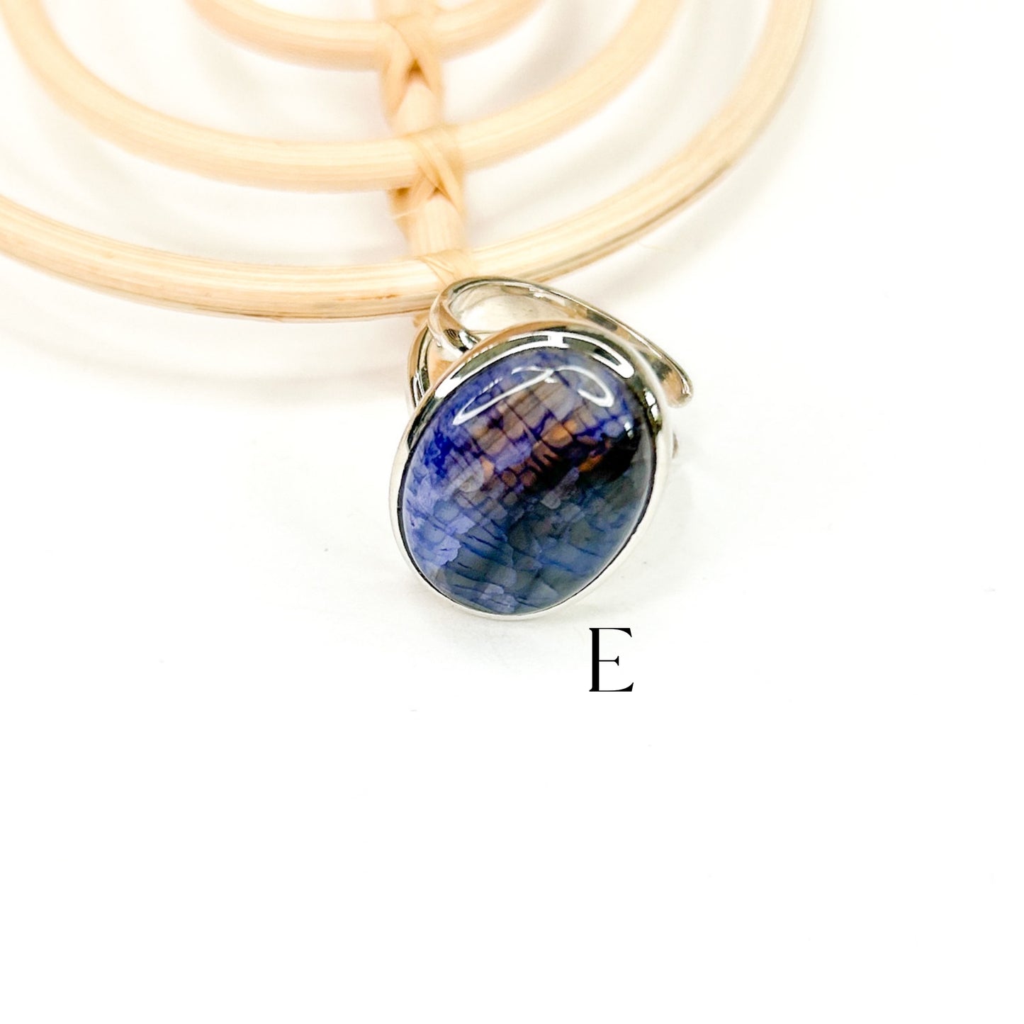 Blue Oval Dragonstone Ring - Solid Sterling Silver