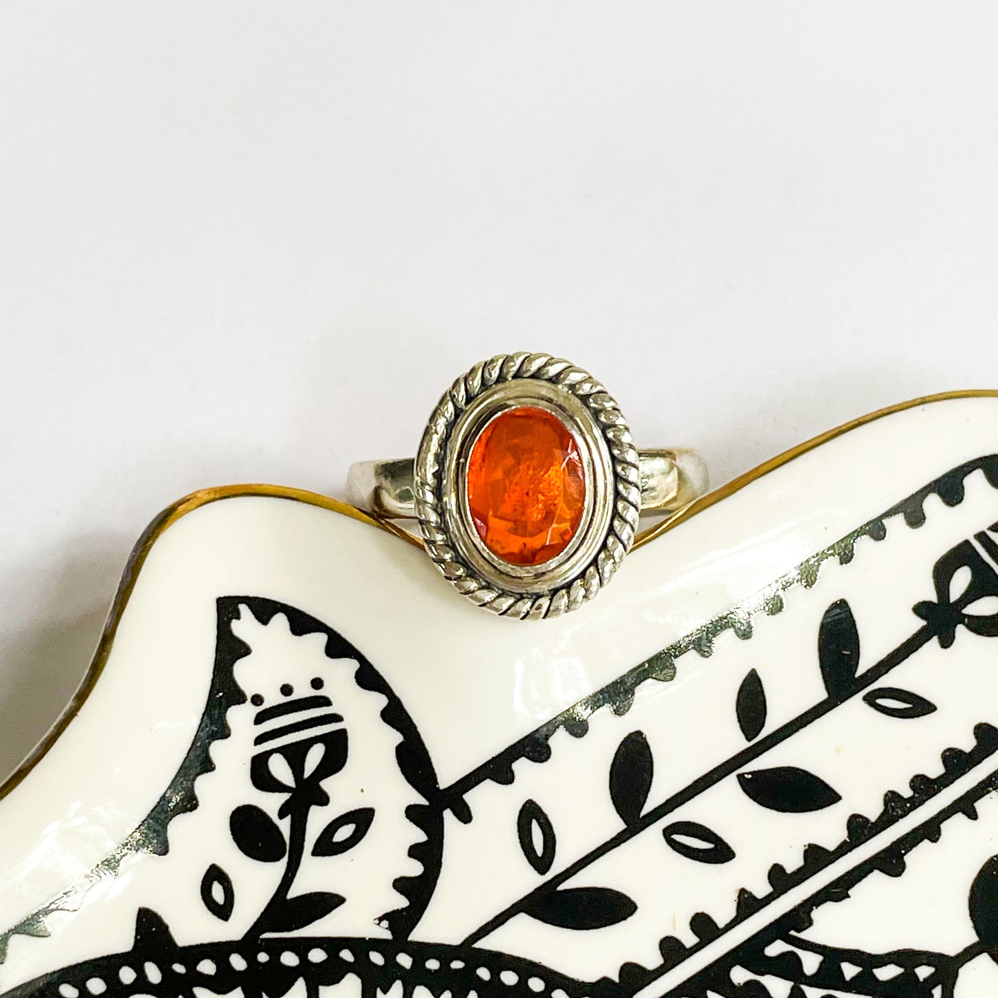 Orange Opal Ring - Solid Sterling Silver