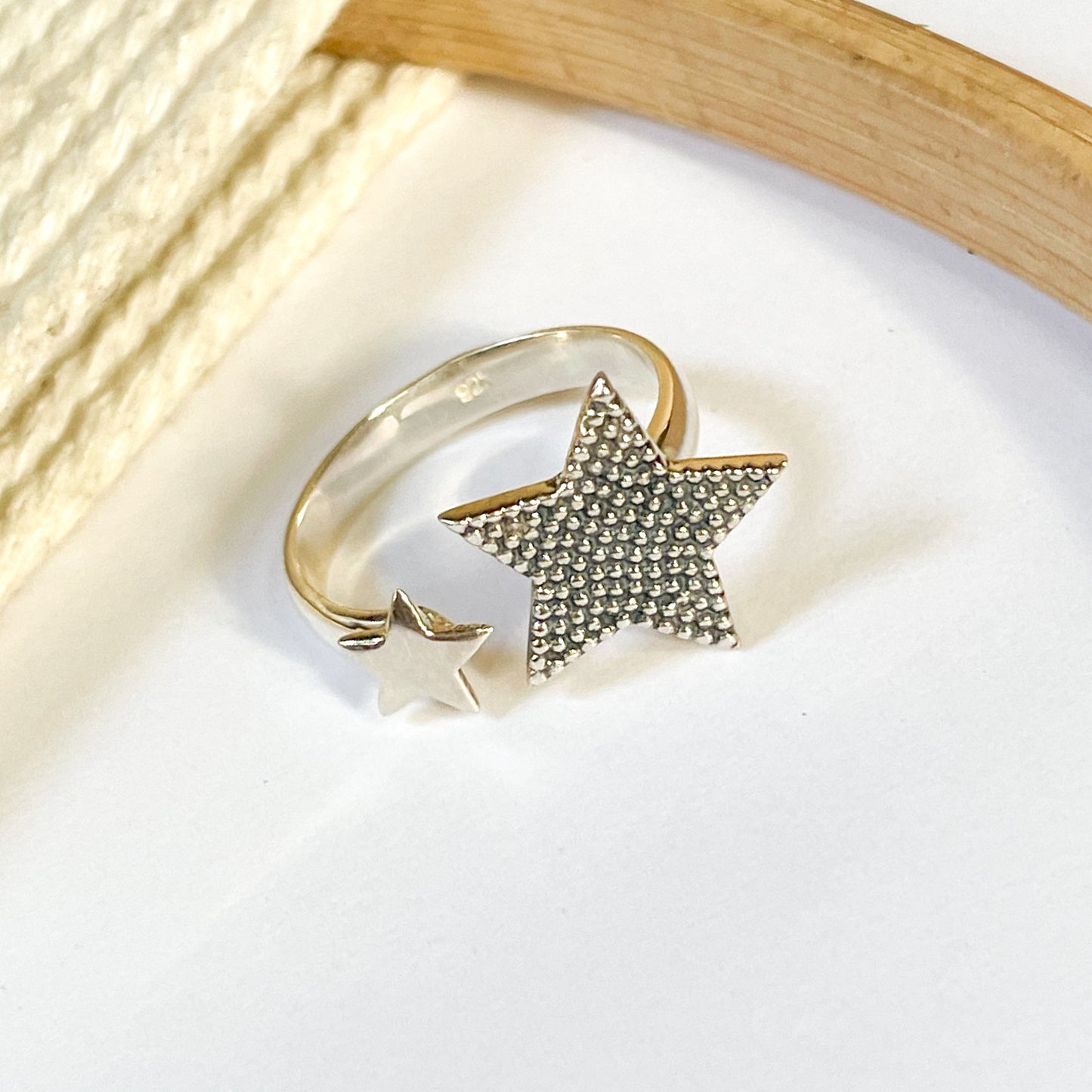 Double Star Adj Ring - Solid Sterling Silver