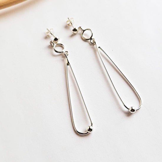 Load image into Gallery viewer, Long Oval Stud Dangle Earrings - Solid Sterling Silver
