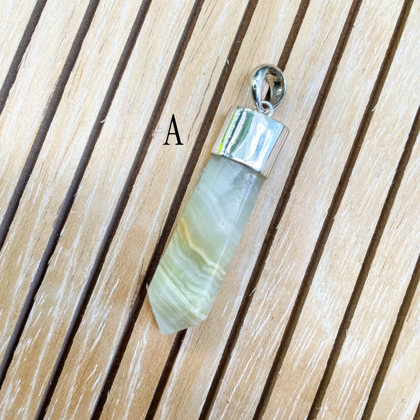 Green Calcite & Brown Banded Aragonite Point Pendant -  Alchemia