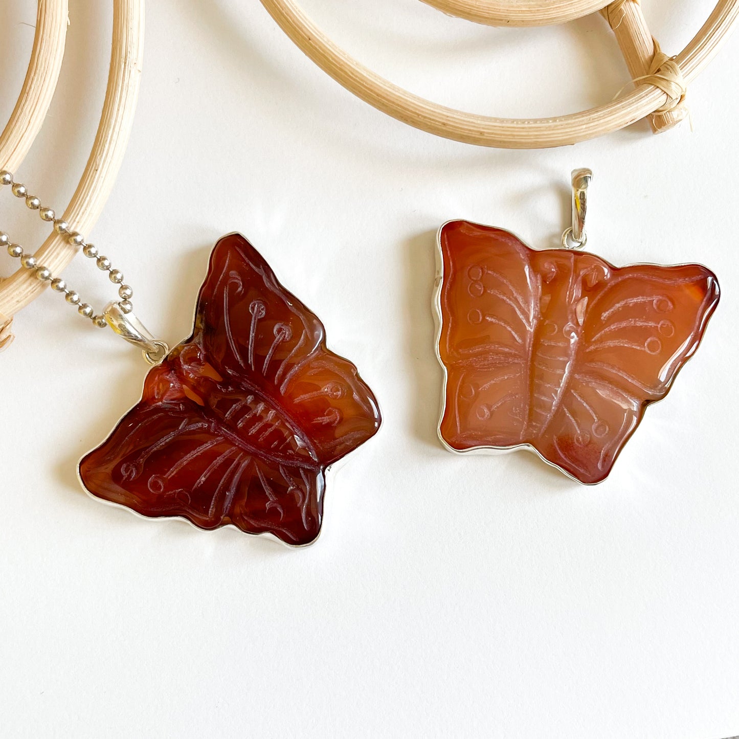 Carnelian Butterfly Pendant - Solid Sterling Silver