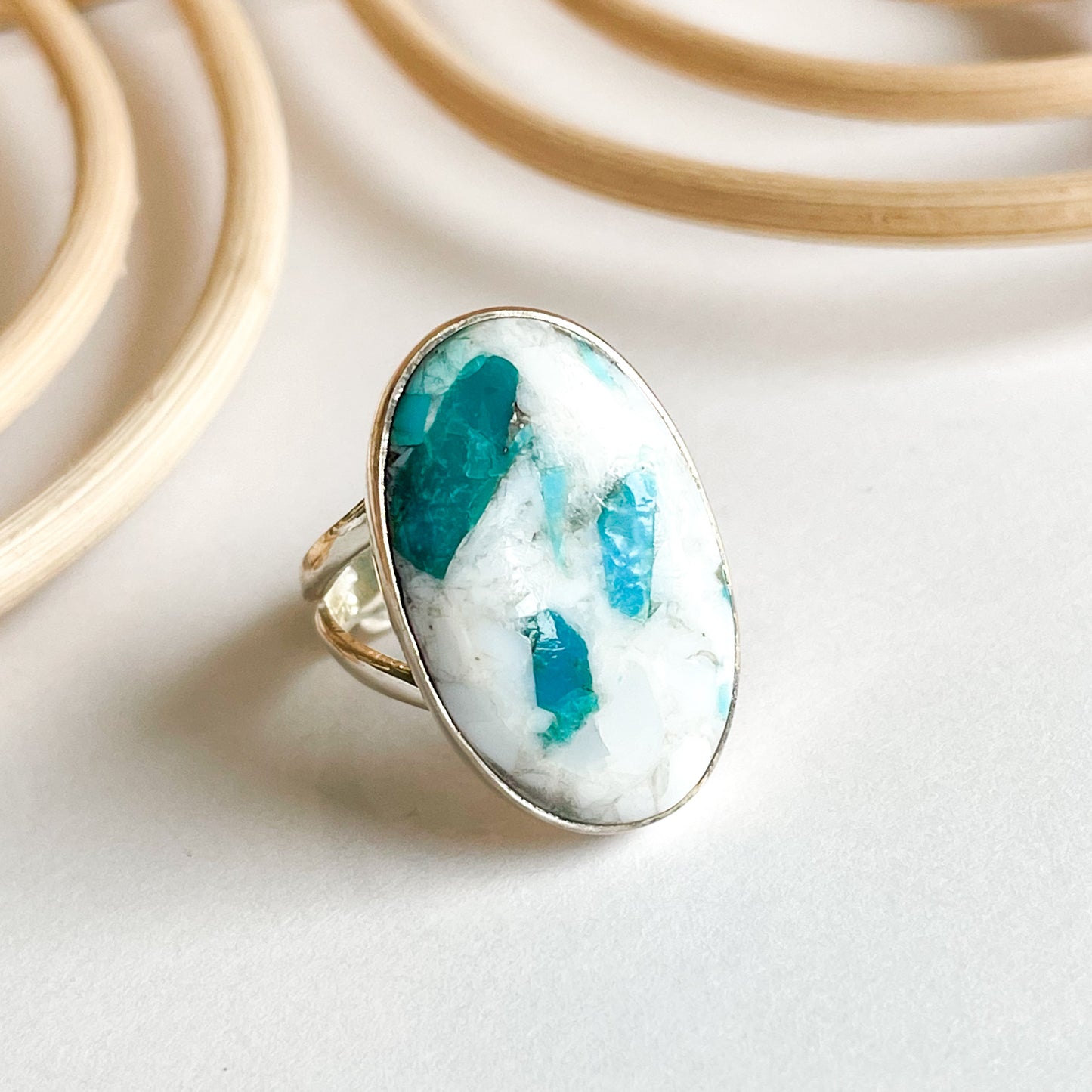 Turquoise Compost Ring - Solid Sterling Silver
