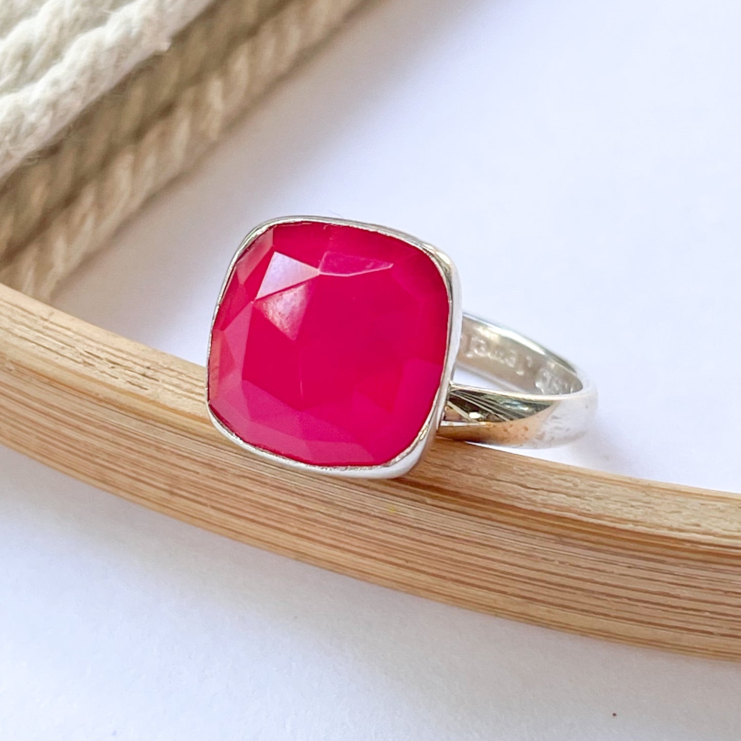 Bright Square Chalcedony Rings - Both Metals