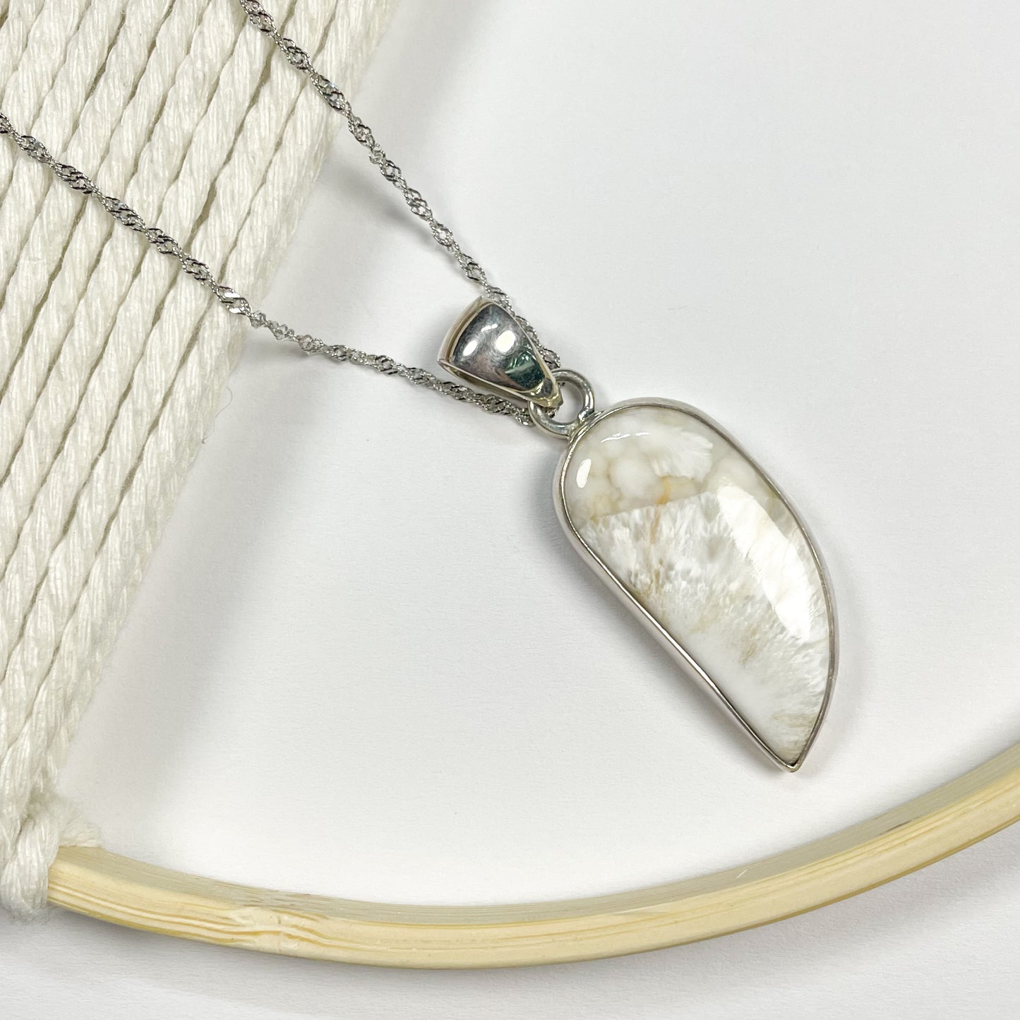 Feather Opal Pendant - Solid Sterling Silver
