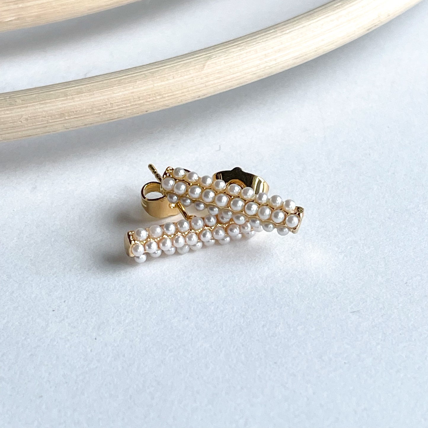 Long Pearl Bar Studs - 18k Gold Filled