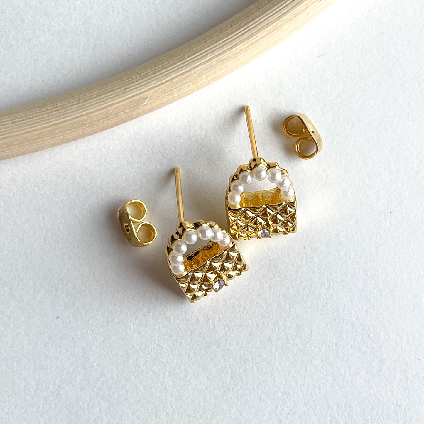 Pearl Lock Studs - 18k Gold Filled