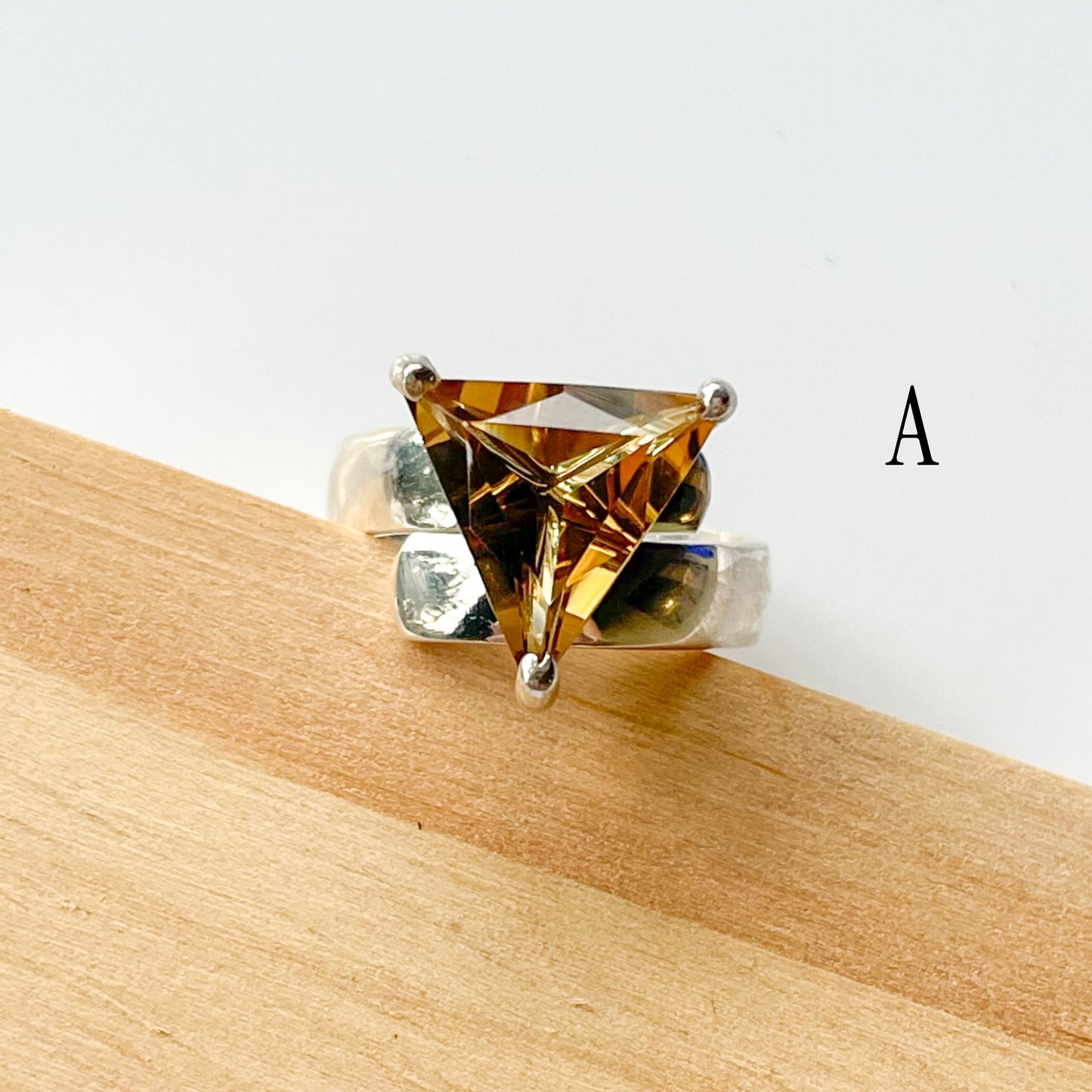 Whiskey Quartz Prong Ring - Solid Sterling Silver