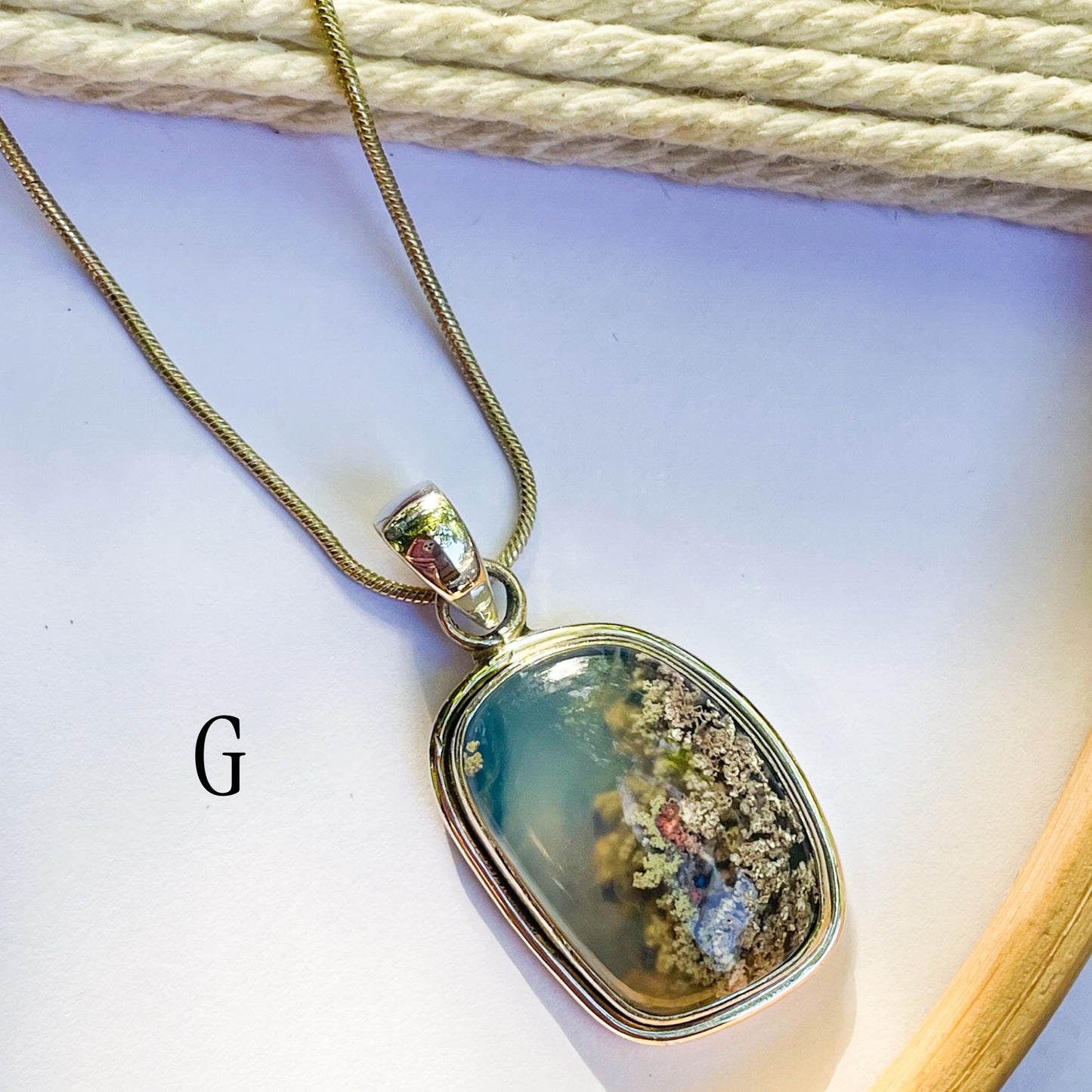 Aura Opal & Moss Agate Ring & Pendant - Solid Sterling Silver