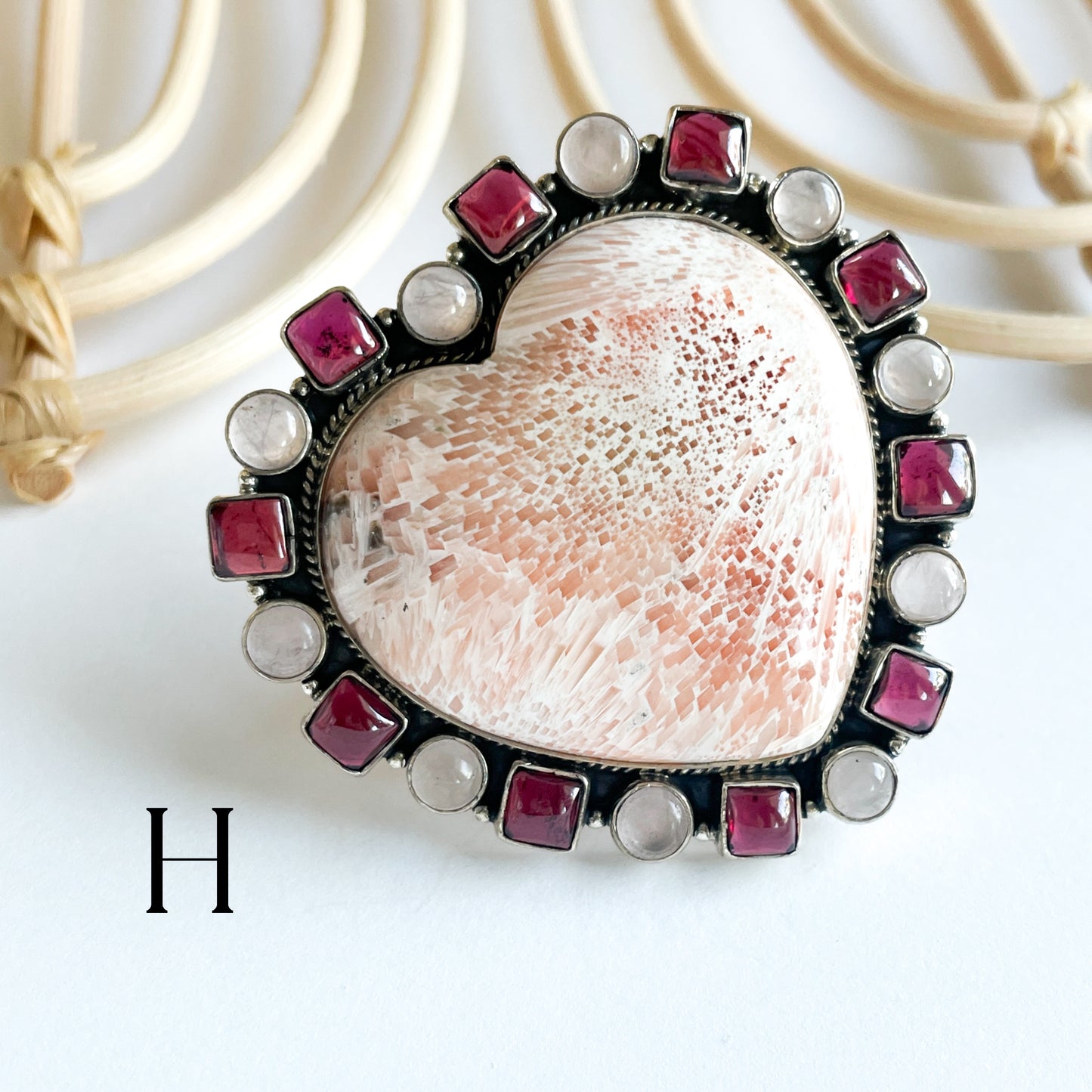 Scolecite Multi Stone Heart Statement Ring - Solid Sterling Silver