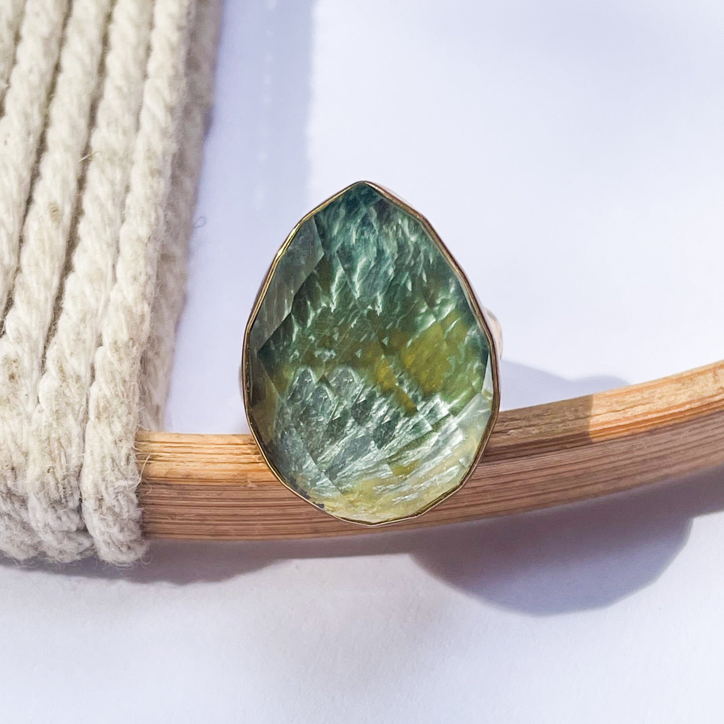 Faceted Doublet Serpentine Quartz Ring - Alchemia