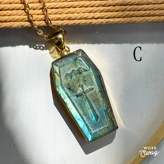 Labradorite Statement Coffin Pendant  - Alchemia Gold