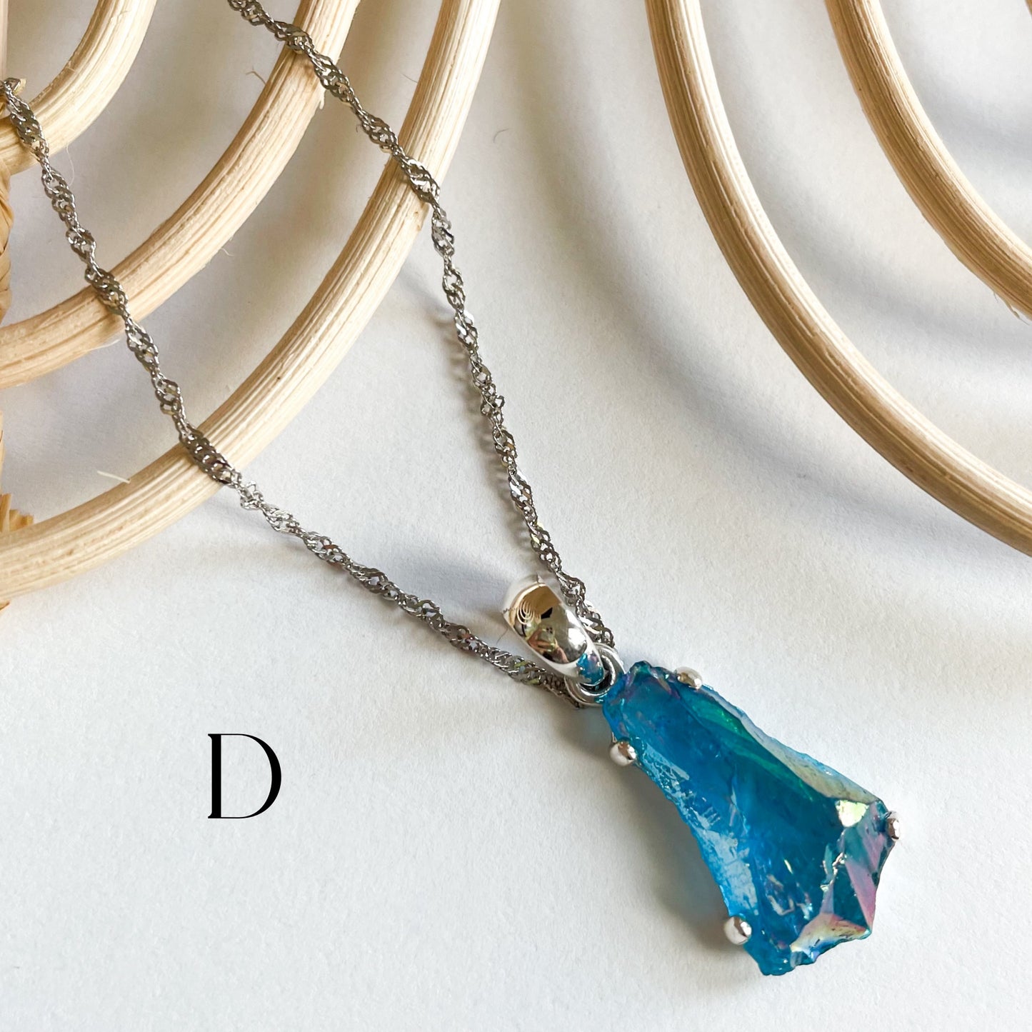 Aqua Aura Quartz Pendant - Solid Sterling Silver