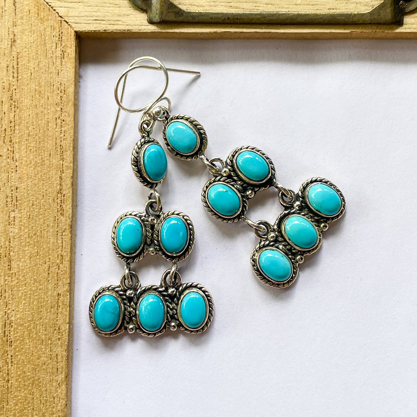 Three Row Turquoise Dangles - Solid Sterling Silver
