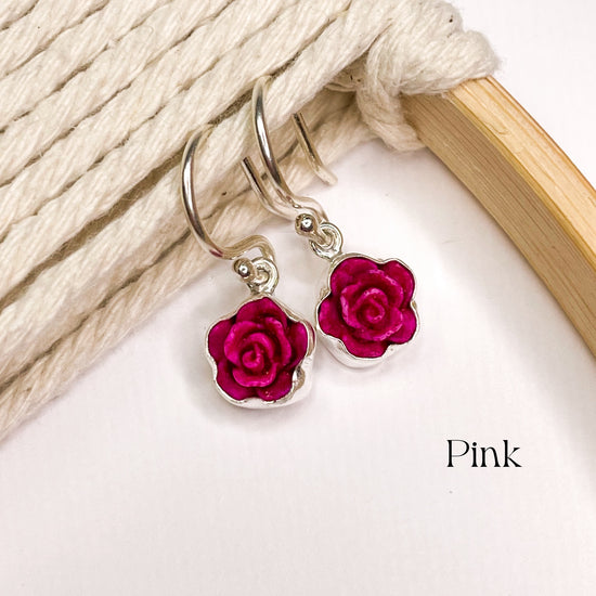 Mini Resin Rose Dangles - Sterling Silver