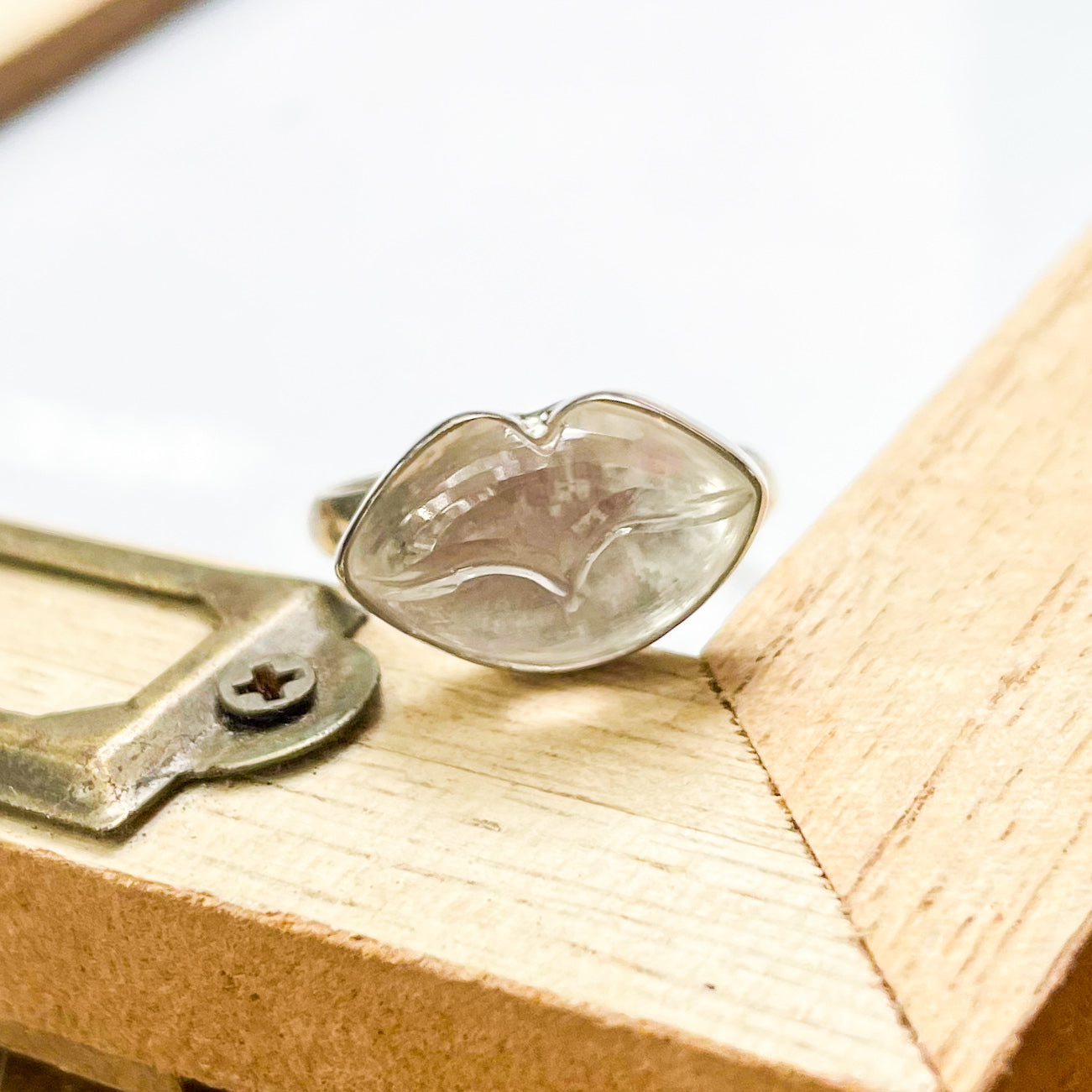 Clear Quartz Lip Ring - Solid Sterling Silver