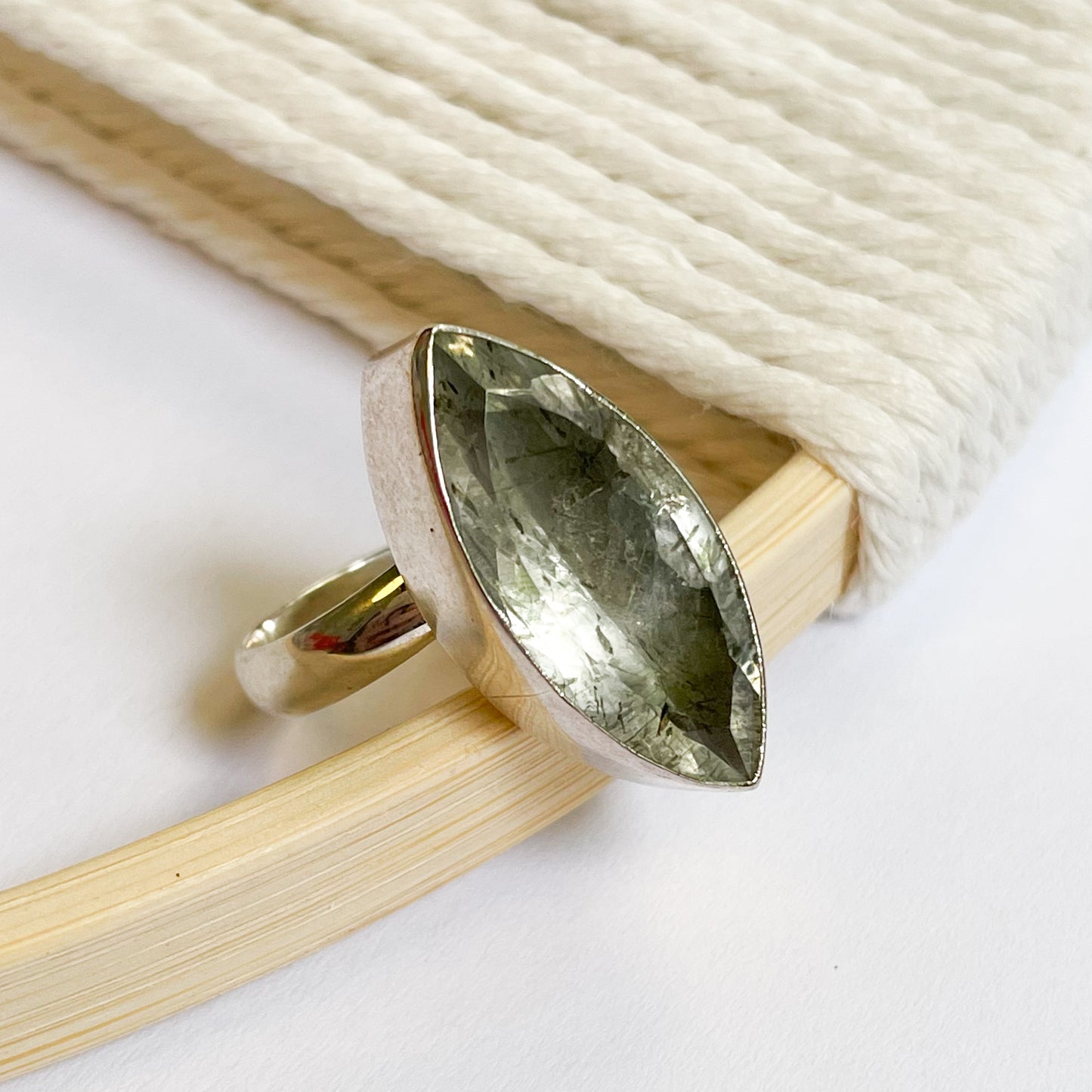 Rutilated Green Amethyst Ring - Solid Sterling Silver