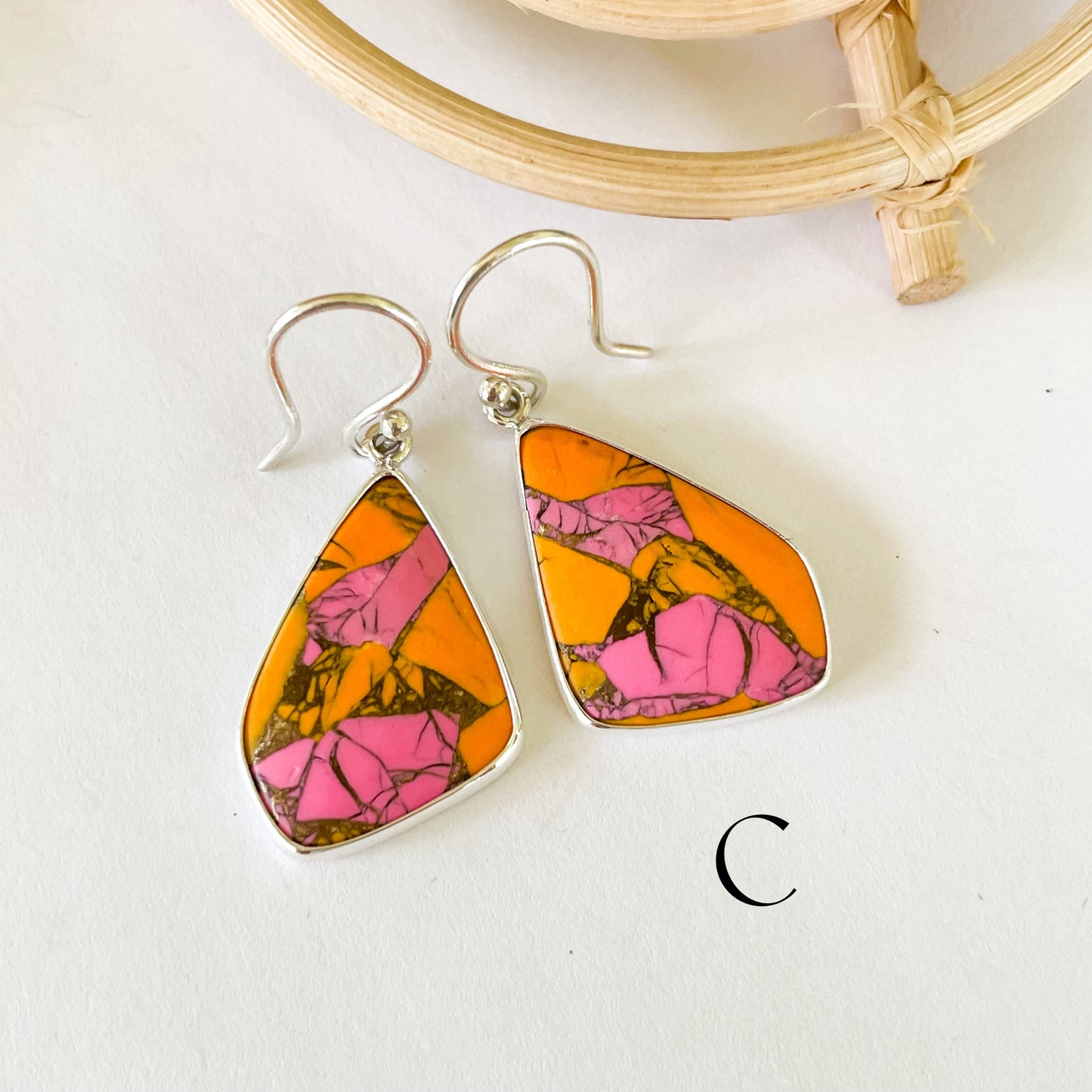 Orange & Pink Jasper Earrings - Solid Sterling Silver