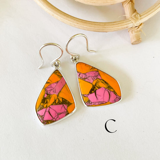 Orange & Pink Jasper Earrings - Solid Sterling Silver