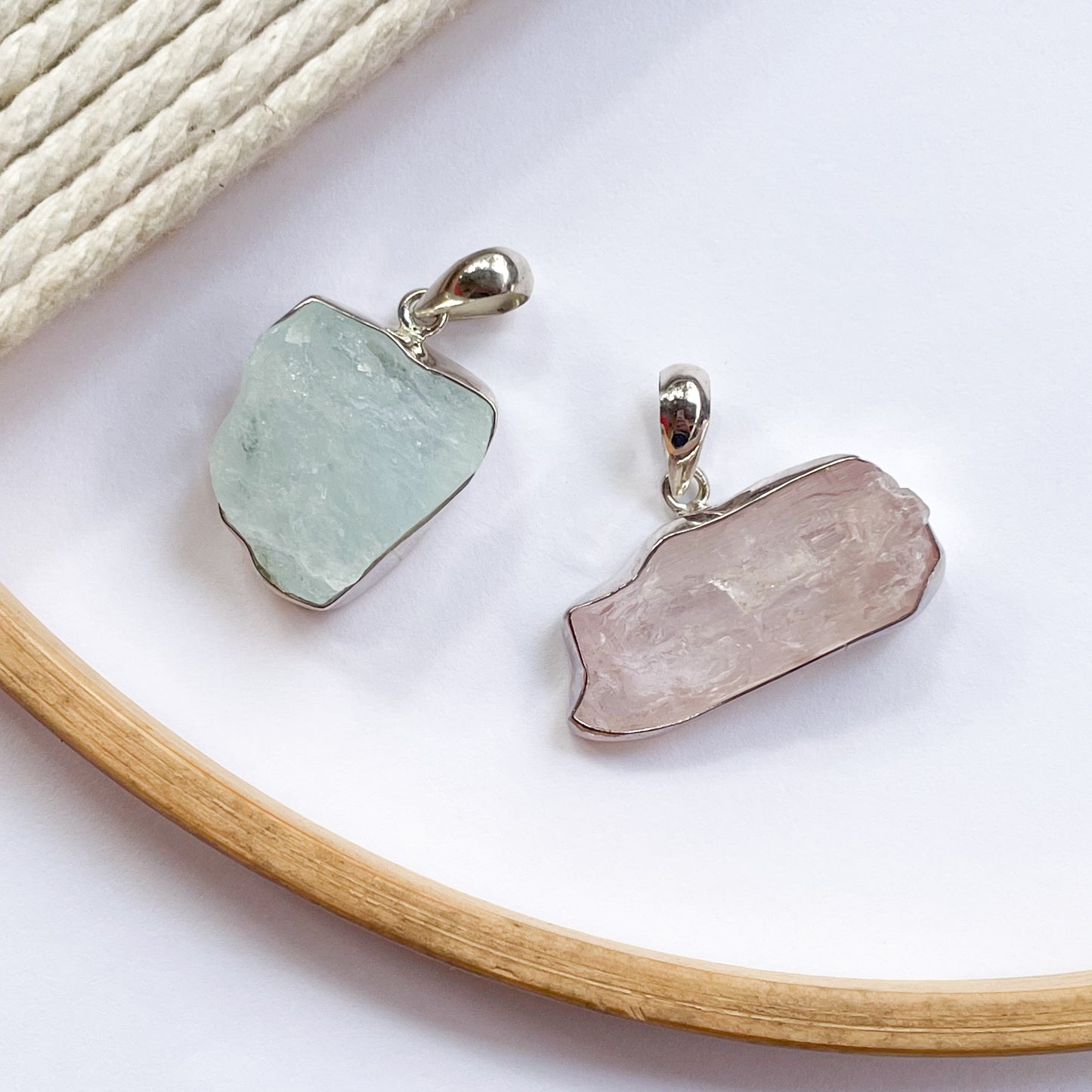 Raw Kunzite Pendant - Solid Sterling Silver