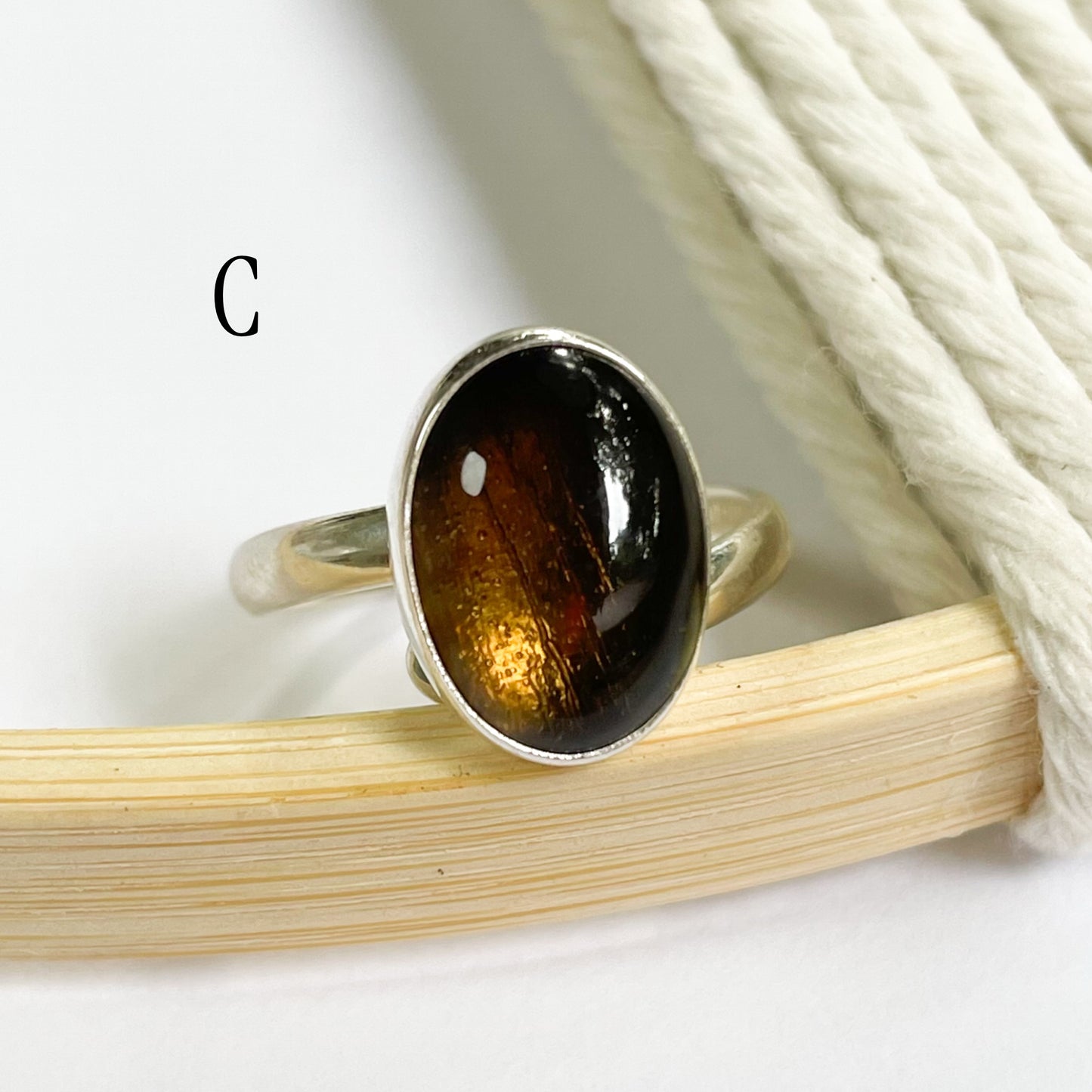 Black Opal Ring - Solid Sterling Silver