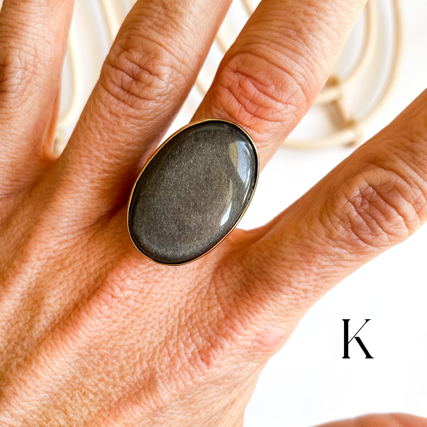 Silver Sheen Obsidian Oval Ring & Pendant - Both Metals