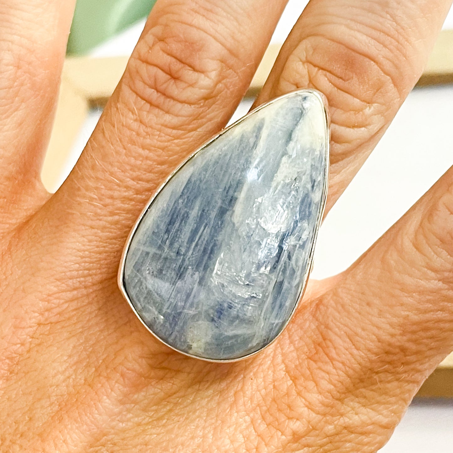 Unique Light Blue Kyanite Ring - Solid Sterling Silver