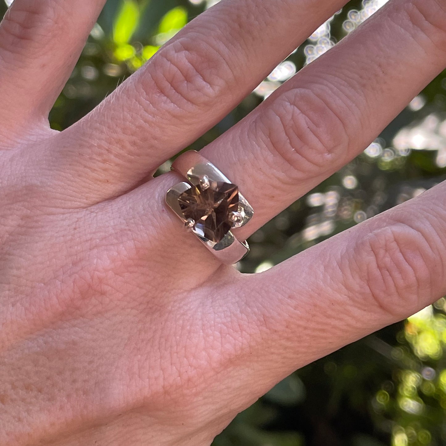 Smokey Quartz Trillion Prong Ring - Solid Sterling Silver
