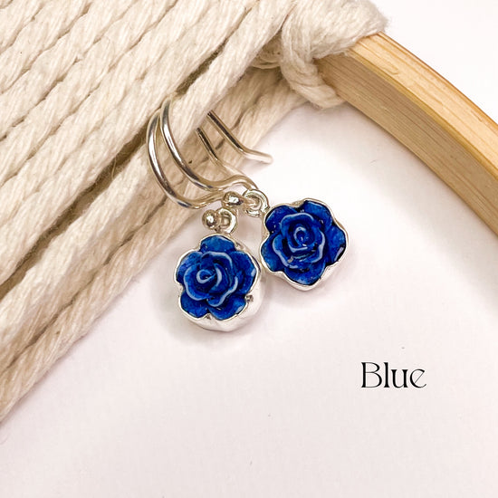 Mini Resin Rose Dangles - Sterling Silver