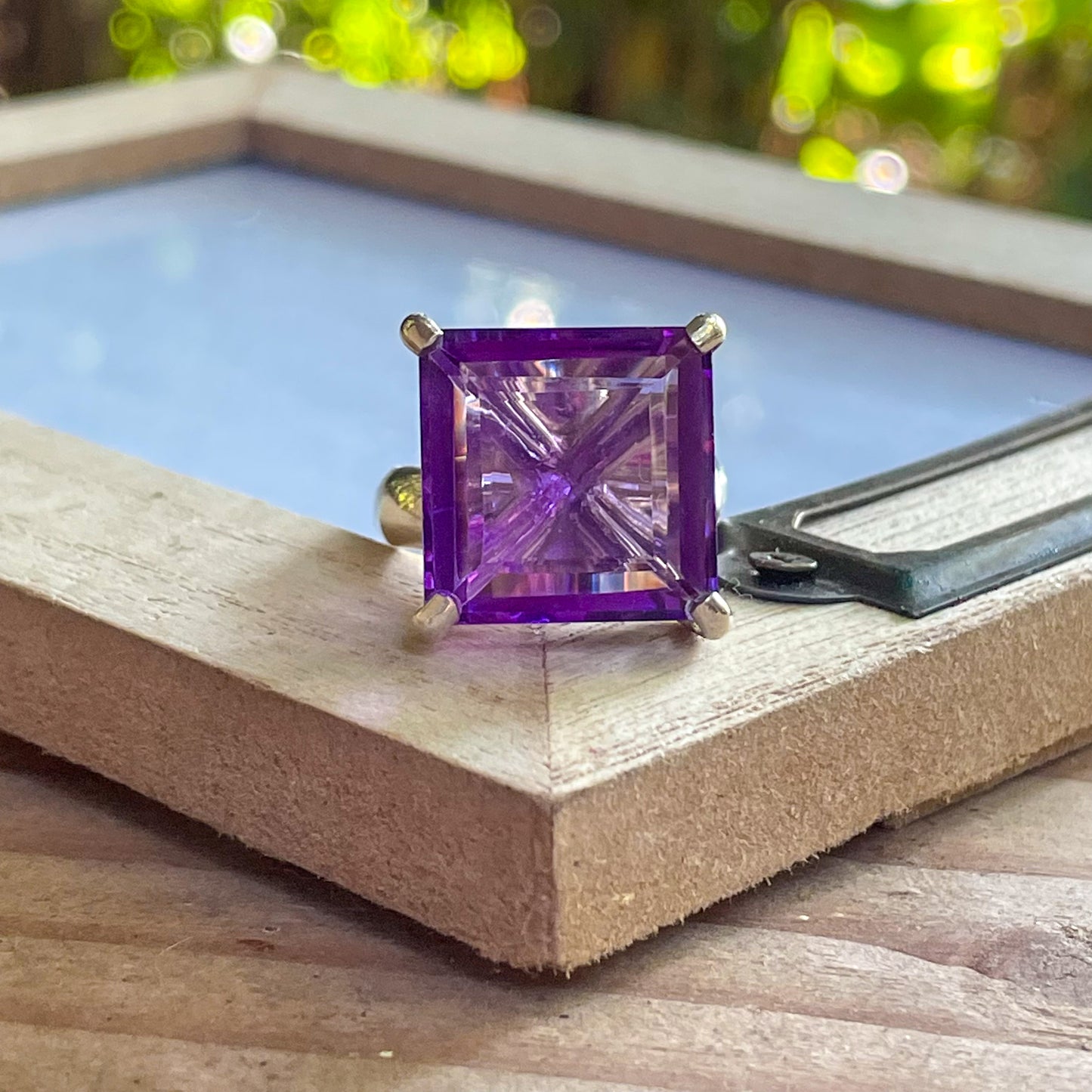Amethyst Square Prong Set Ring-Solid Sterling Silver