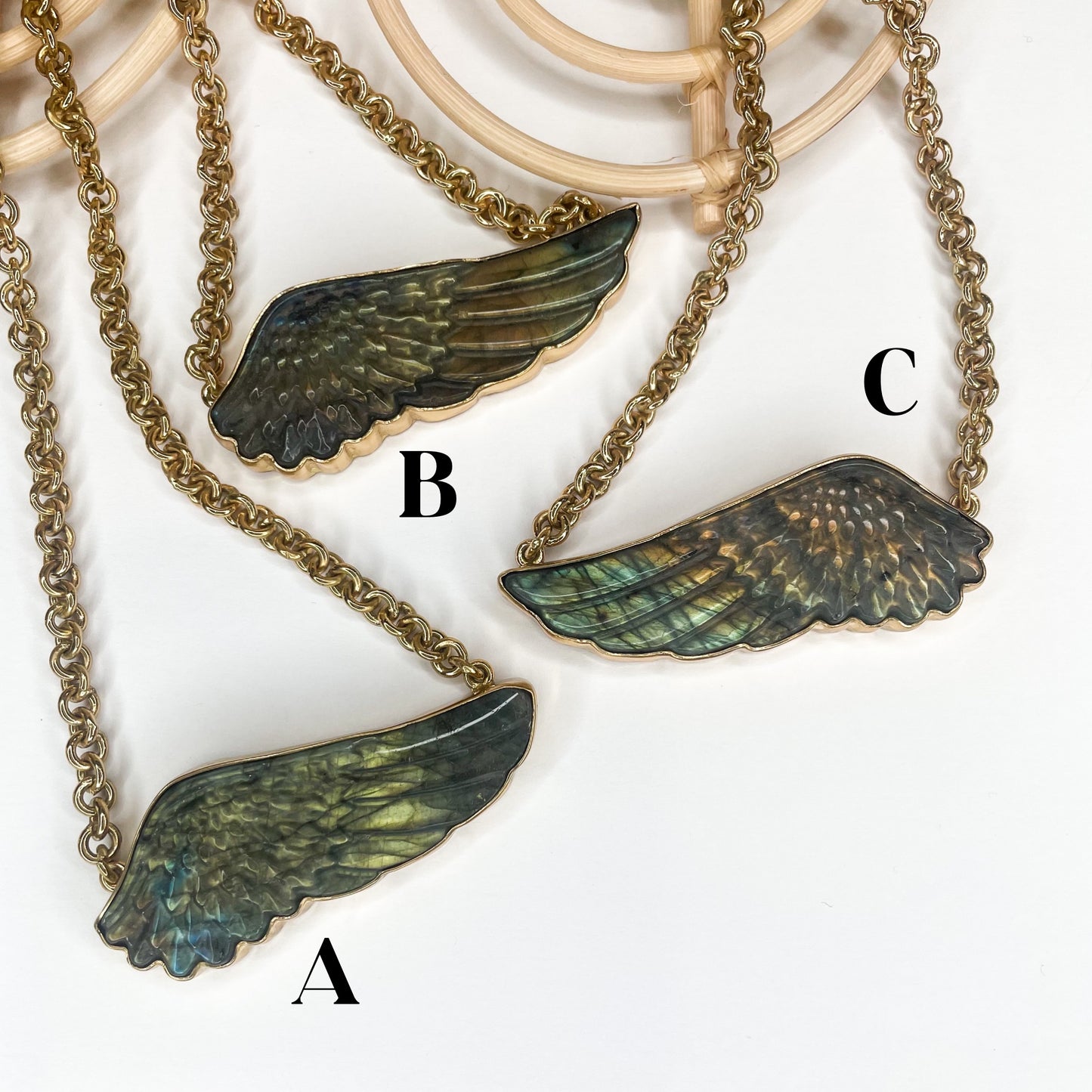 Labradorite Carved Wing Necklaces - Alchemia