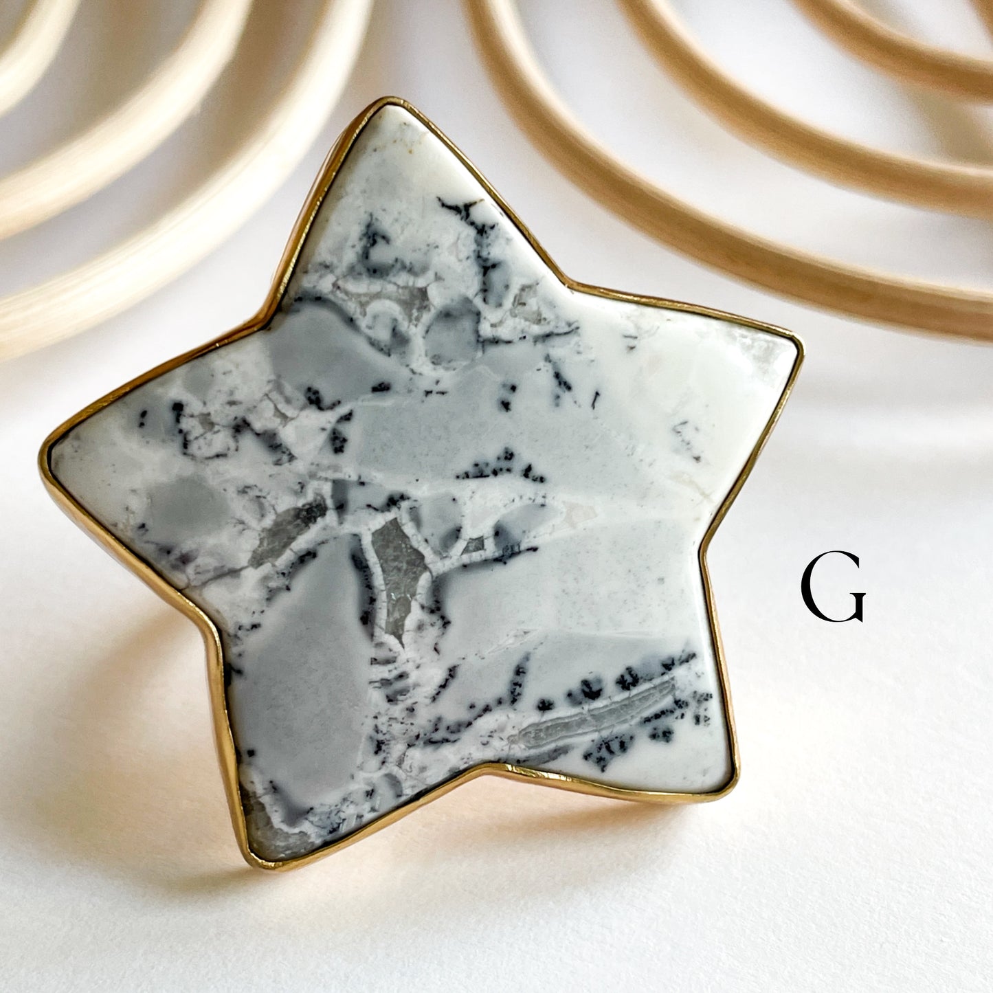 White Maligano Jasper Star Ring - Alchemia