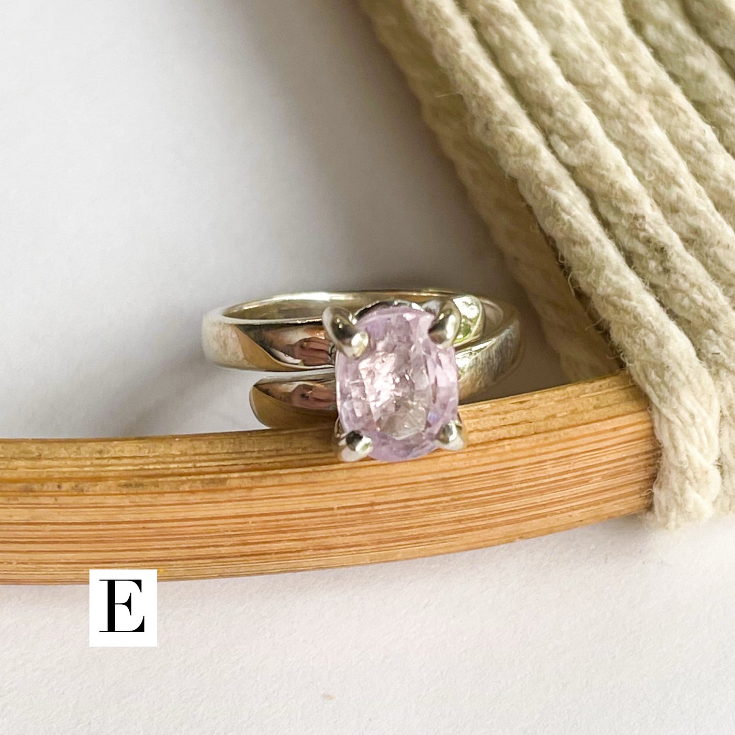 Certified Natural Kunzite Prong Ring - Solid Sterling Silver